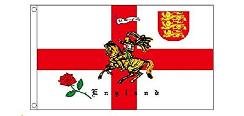 England Rose and Lion Charger St George 5'x3' Flag - Premium British National Banner for Outdoor & Indoor Decor, Sporting Events, and Patriotic Displays