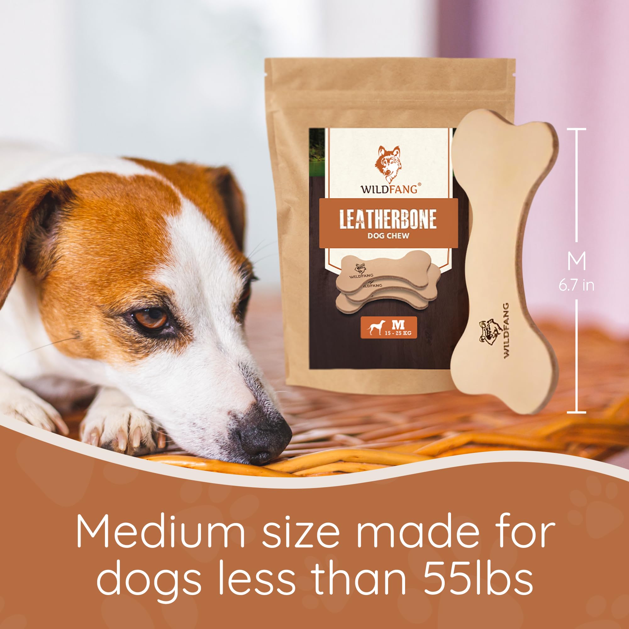 Premium Wildfang Leather Bones for Dogs - Durable Long-Lasting Natural Leather Chew Toys for Aggressive Chewers, Puppy Teething, and Dental Health - Set of 3 - Perfect for Training, Playtime & Anxiety Relief