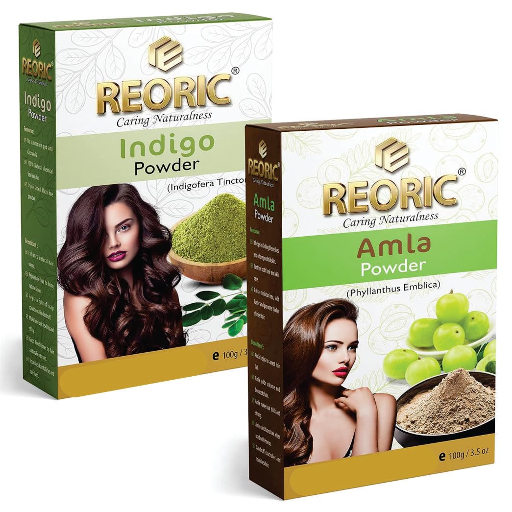 Organic Amla Powder & Indigo Powder for Hair Growth - Indian Gooseberry & Natural Hair Dye (200g, Pack of 2) | Chemical-Free Hair Color for Women | Promotes Healthy Hair & Scalp | Perfect for DIY Hair Masks & Natural Hair Care Routine
