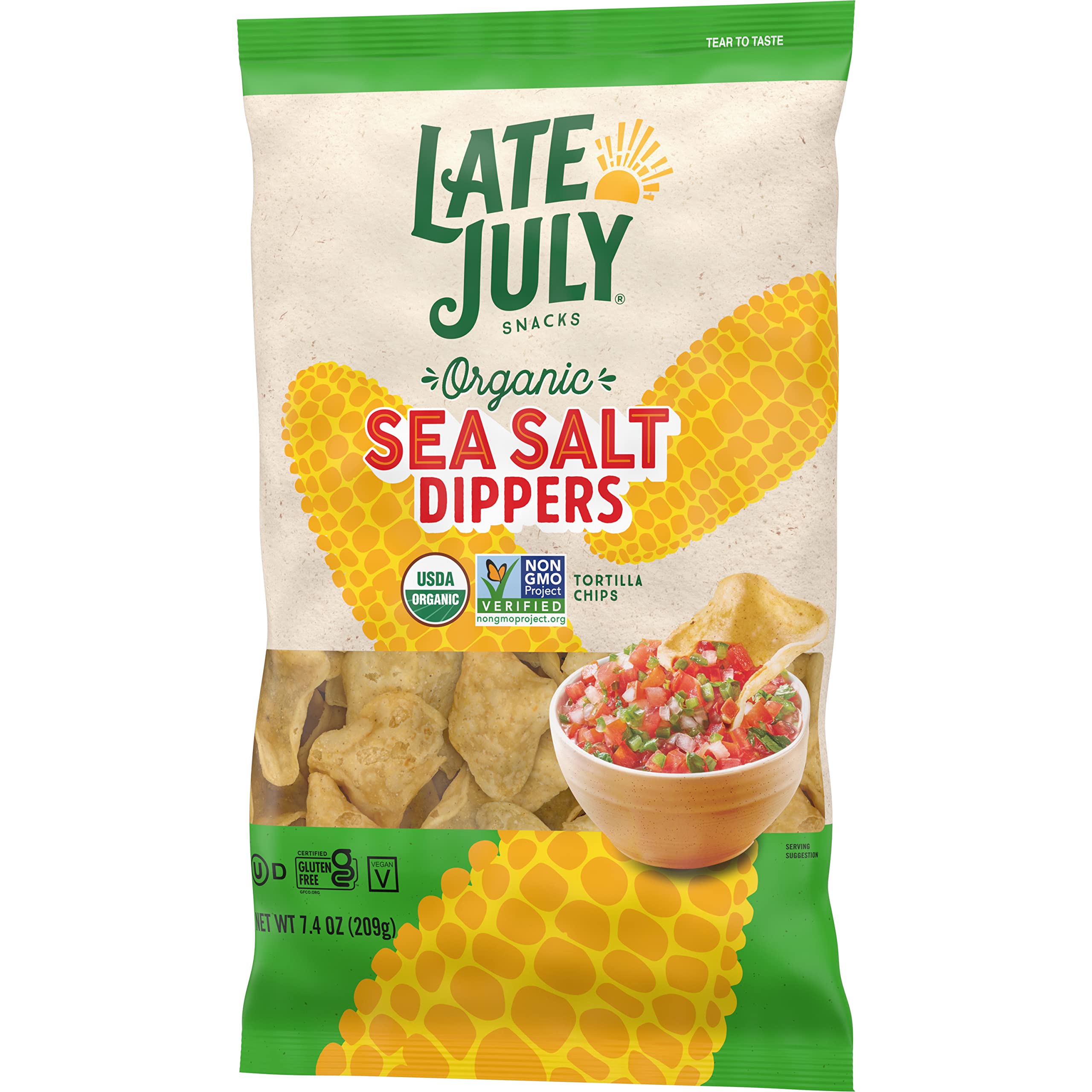 Organic White Corn Tortilla Chips by Late July Snacks - 7.4oz Bag (Pack of 9) | Gluten-Free, Non-GMO Dippers for Parties, Nachos & Healthy Snacking