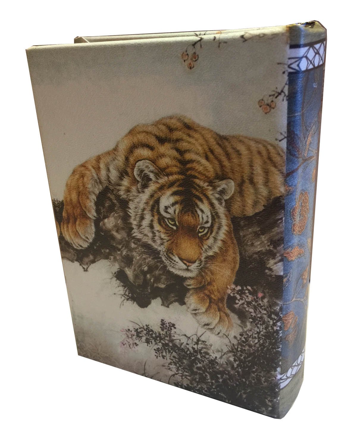 Japanese Tiger & Cherry Blossom Secret Storage Book Box - Faux Leather Wooden Stash Box for Jewelry, Cash & Valuables - Perfect for Home Decor & Gift Giving