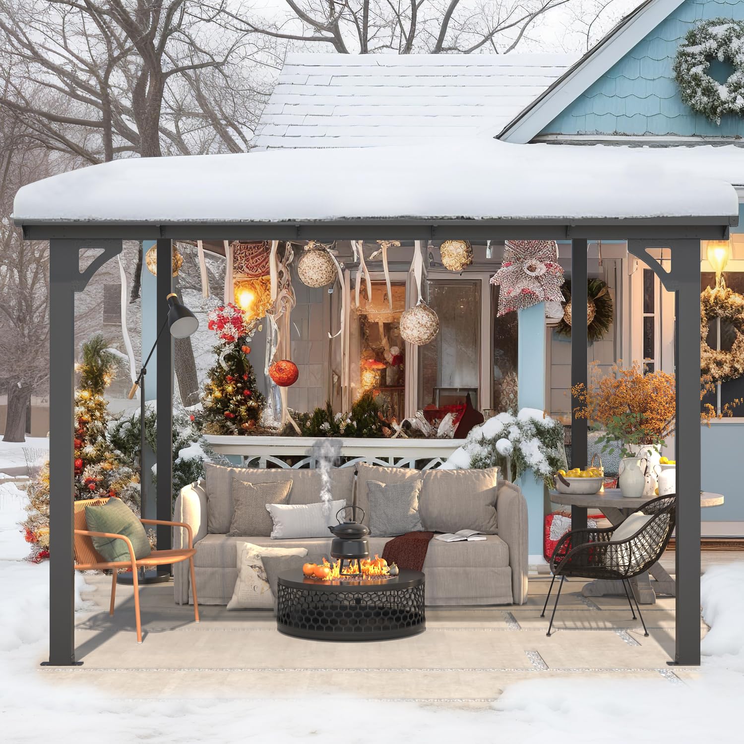 AECOJOY 10'x10' Wall Mounted Gazebo - Outdoor Patio Pergola with Awning for Deck, Porch, Backyard | Perfect for Shade, BBQs, and Outdoor Relaxation