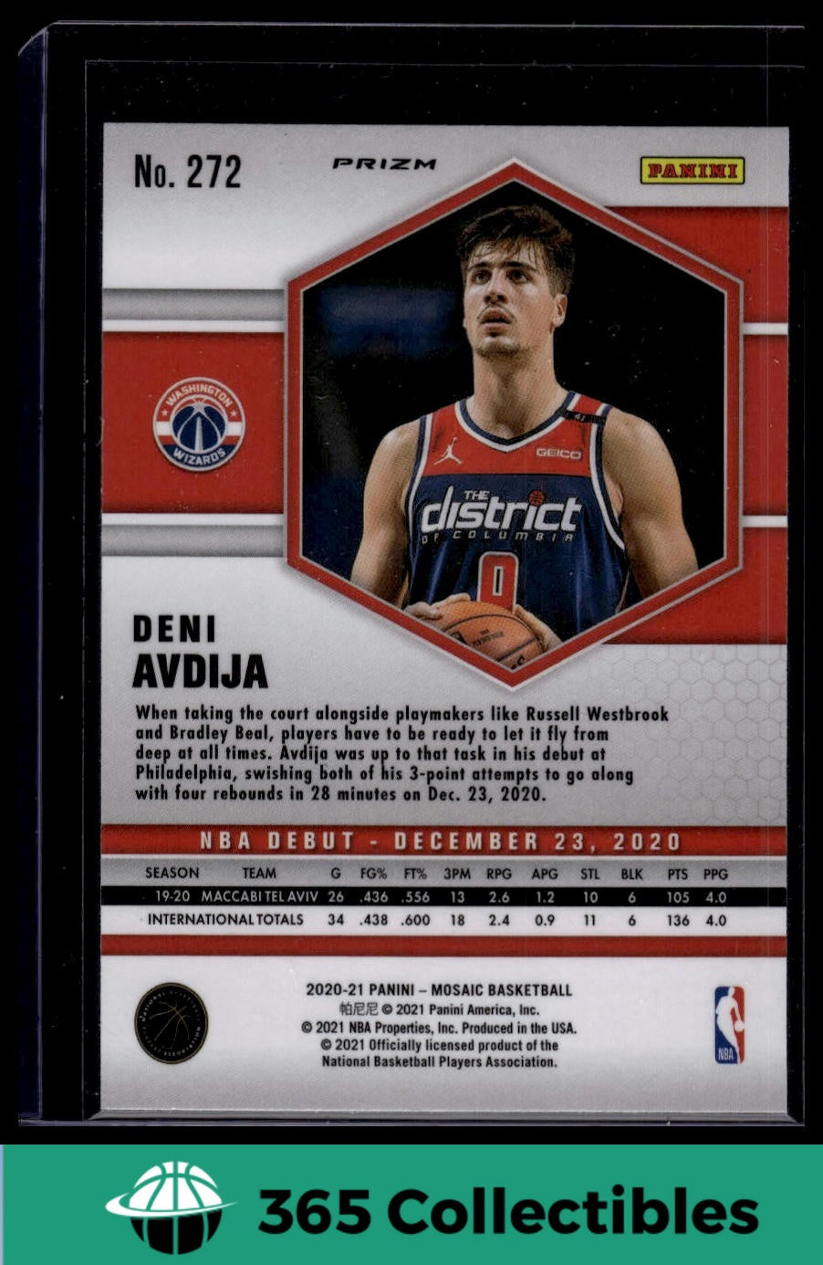 2020-21 Panini Mosaic Deni Avdija #272 Mosaic Reactive Blue Rookie Card - Washington Wizards NBA Trading Card - Perfect for Collectors and Fantasy Basketball Fans