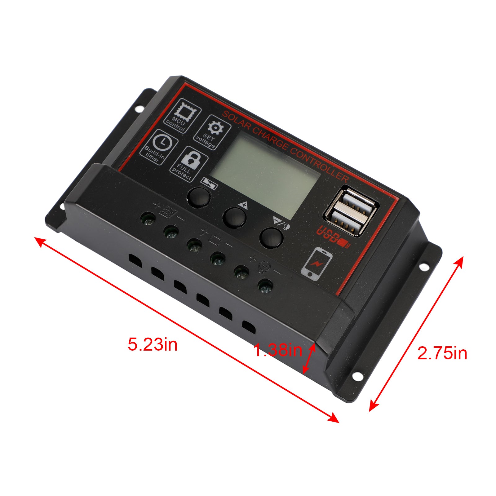 10A/20A/30A Solar Charge Controller with PWM & LCD Display - Dual USB Ports for 12V/24V Solar Panels - Perfect for RV, Boat, Off-Grid & Home Solar Systems