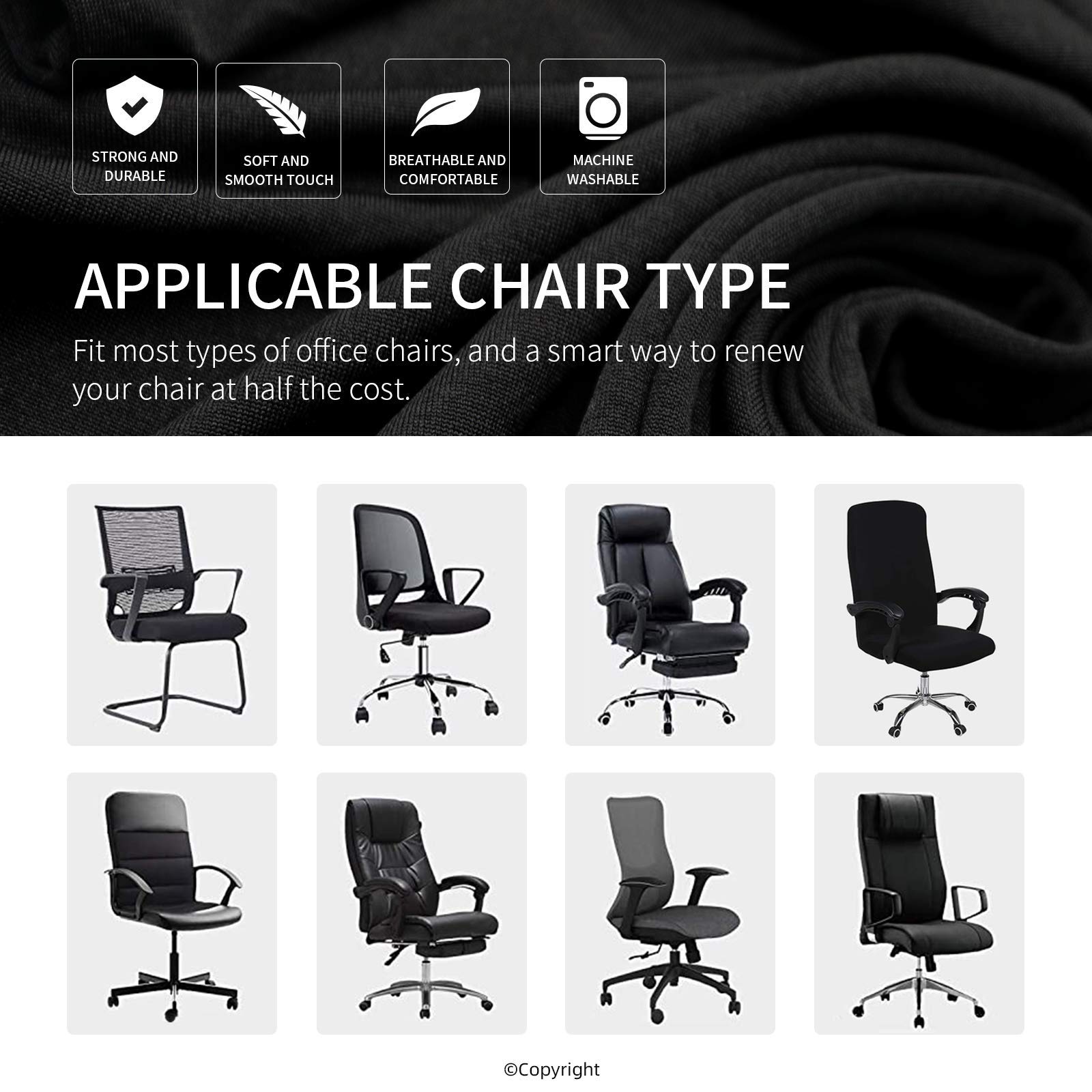 Durable Stretchable Office Chair Cover with Zipper - Universal Computer Desk Chair Slipcover - Soft Polyester Fabric for Boss & Rotating Chairs | Home Office & Workspace Protection