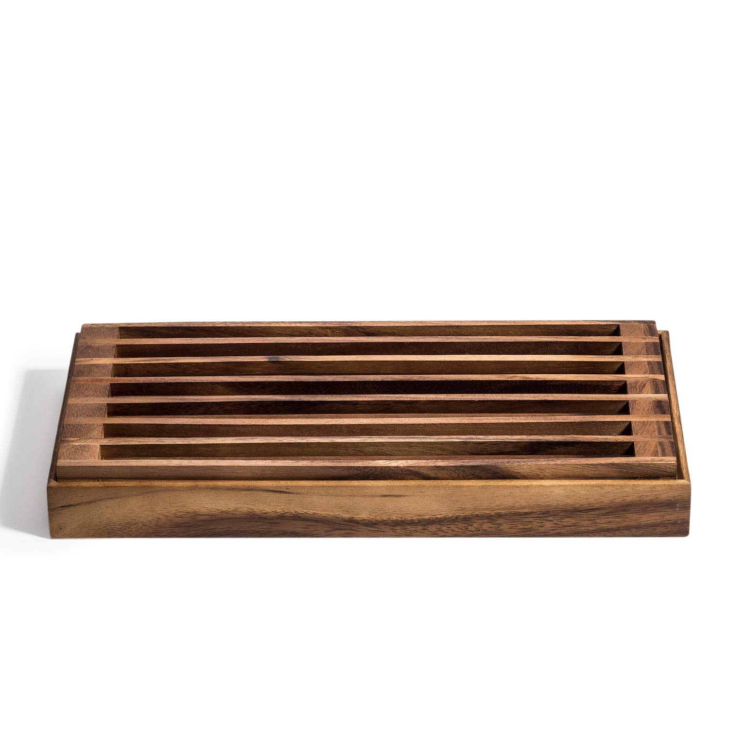 Premium Acacia Wood Trivet Set - 3-in-1 Heat Resistant Serving Tray with Bread Crumb Catcher, 15.5