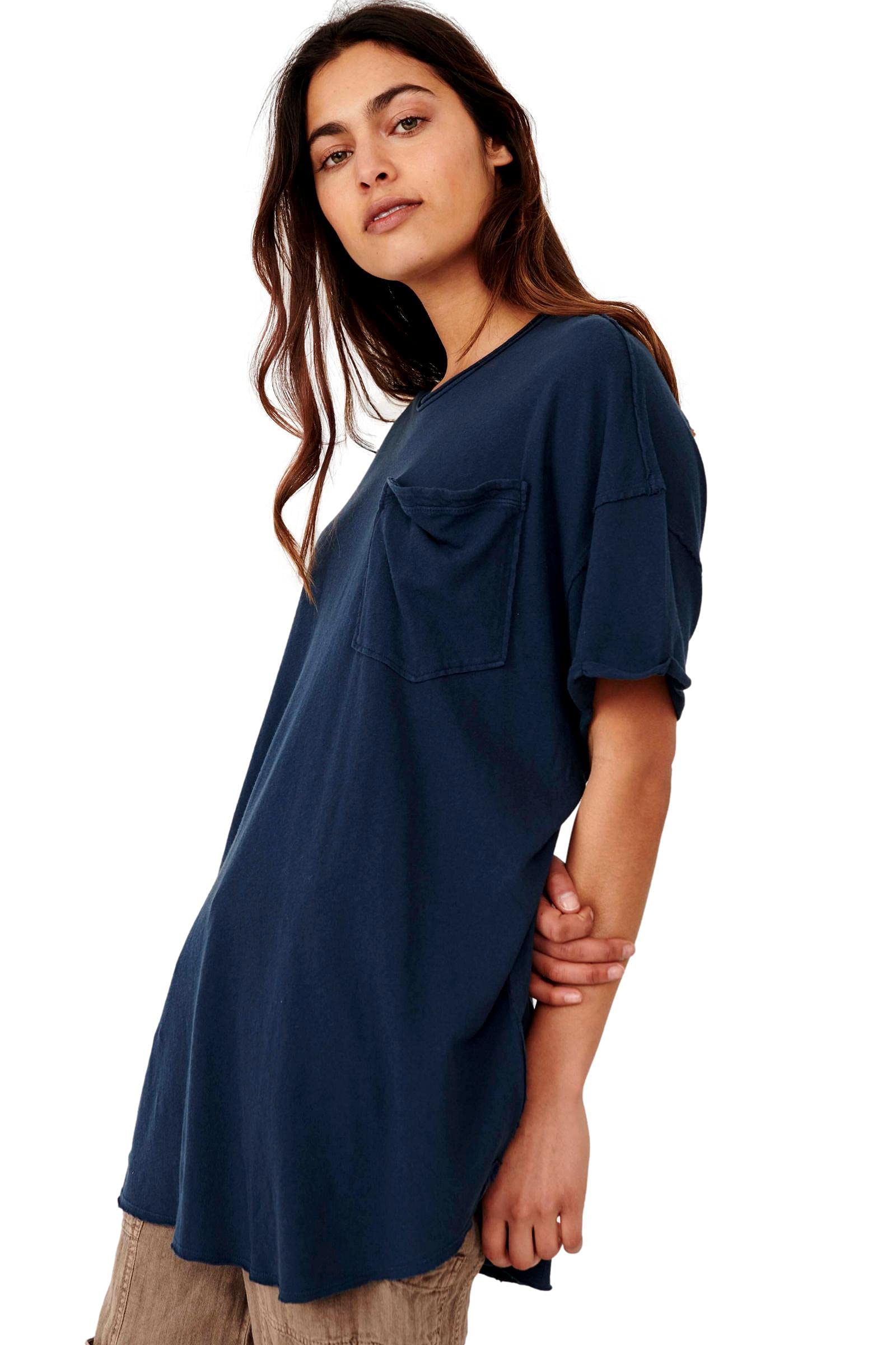 Free People Take It Easy Relaxed Fit T-Shirt for Women | Soft Cotton Casual Tee in Obsidian Black | Size Medium (8-10) | Perfect for Everyday Wear, Weekend Outings & Layering