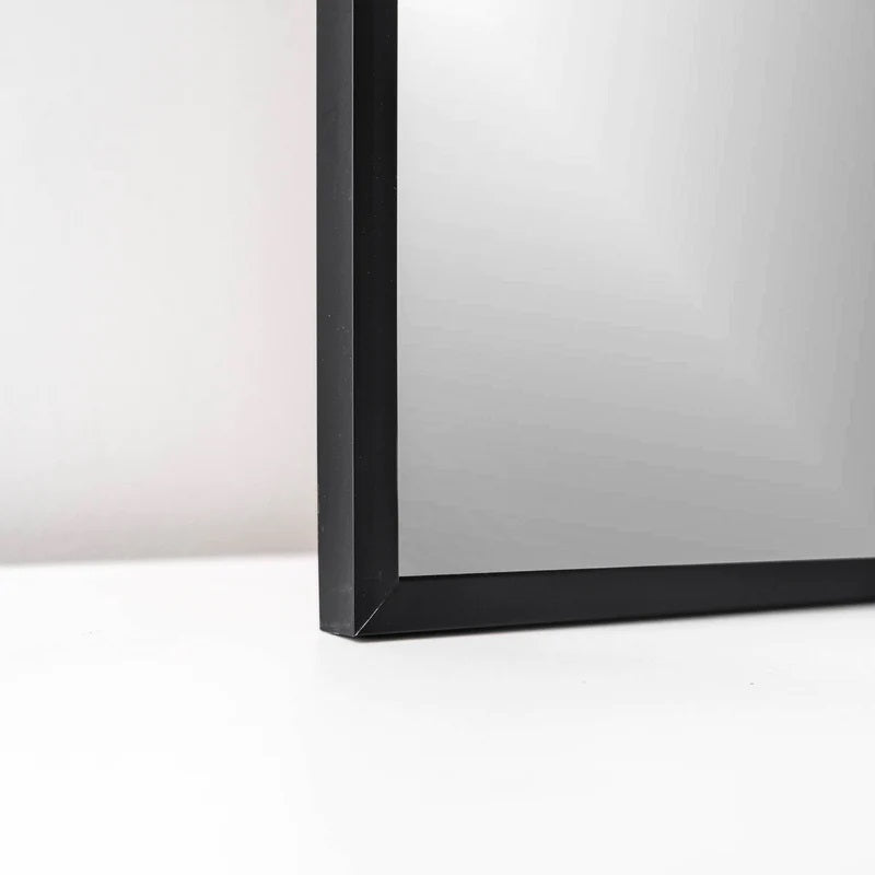 24x30 Modern Arch Metal Mantel Mirror in Black - Elegant Wall Decor for Living Room, Bedroom & Entryway