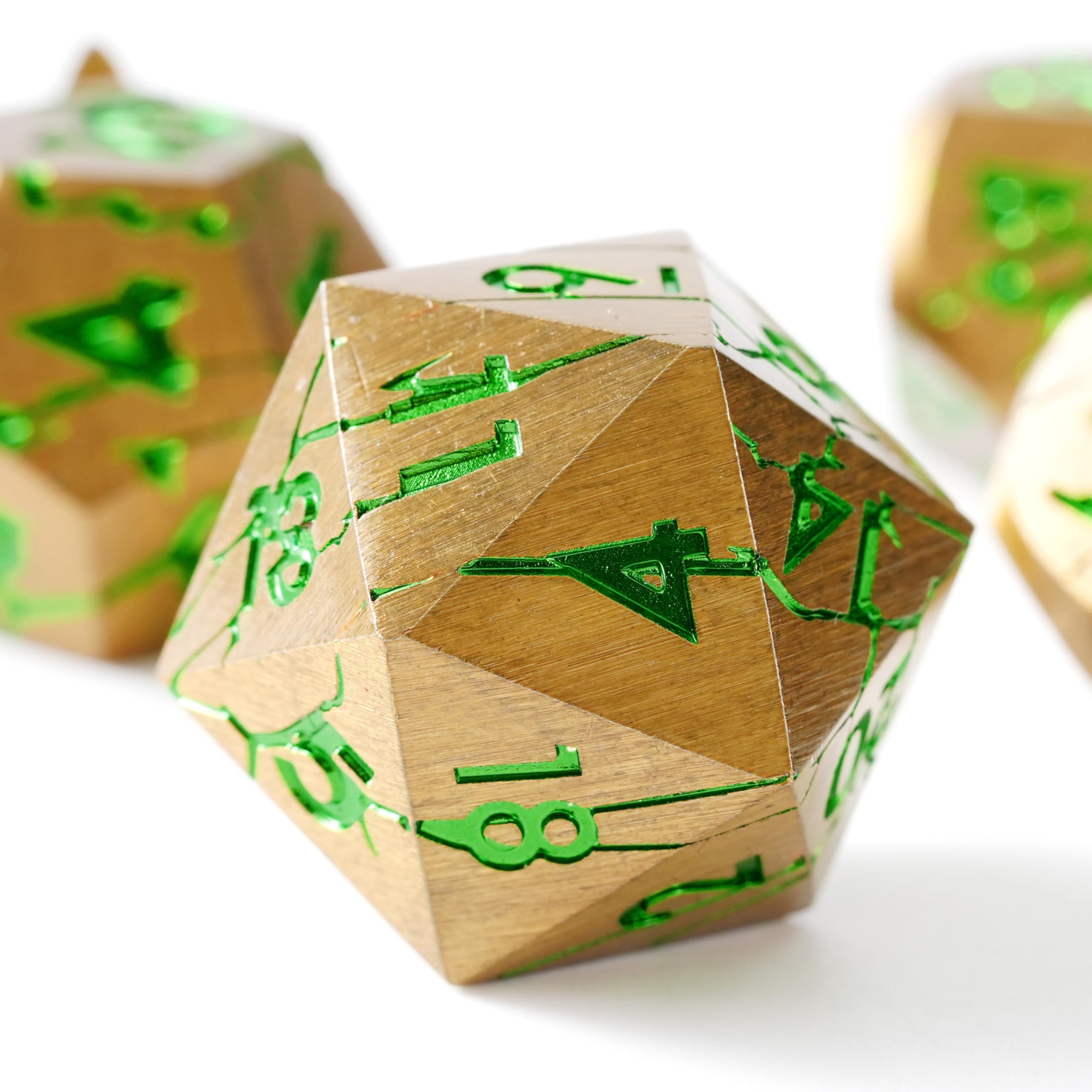 Premium DND Metal Dice Set - Pharaoh Ruins Gold with Green Cracks - 7-Piece Polyhedral Dice for Dungeons & Dragons, Pathfinder, RPG Games - Perfect for Tabletop Gaming, Gift Giving & Collector's Display