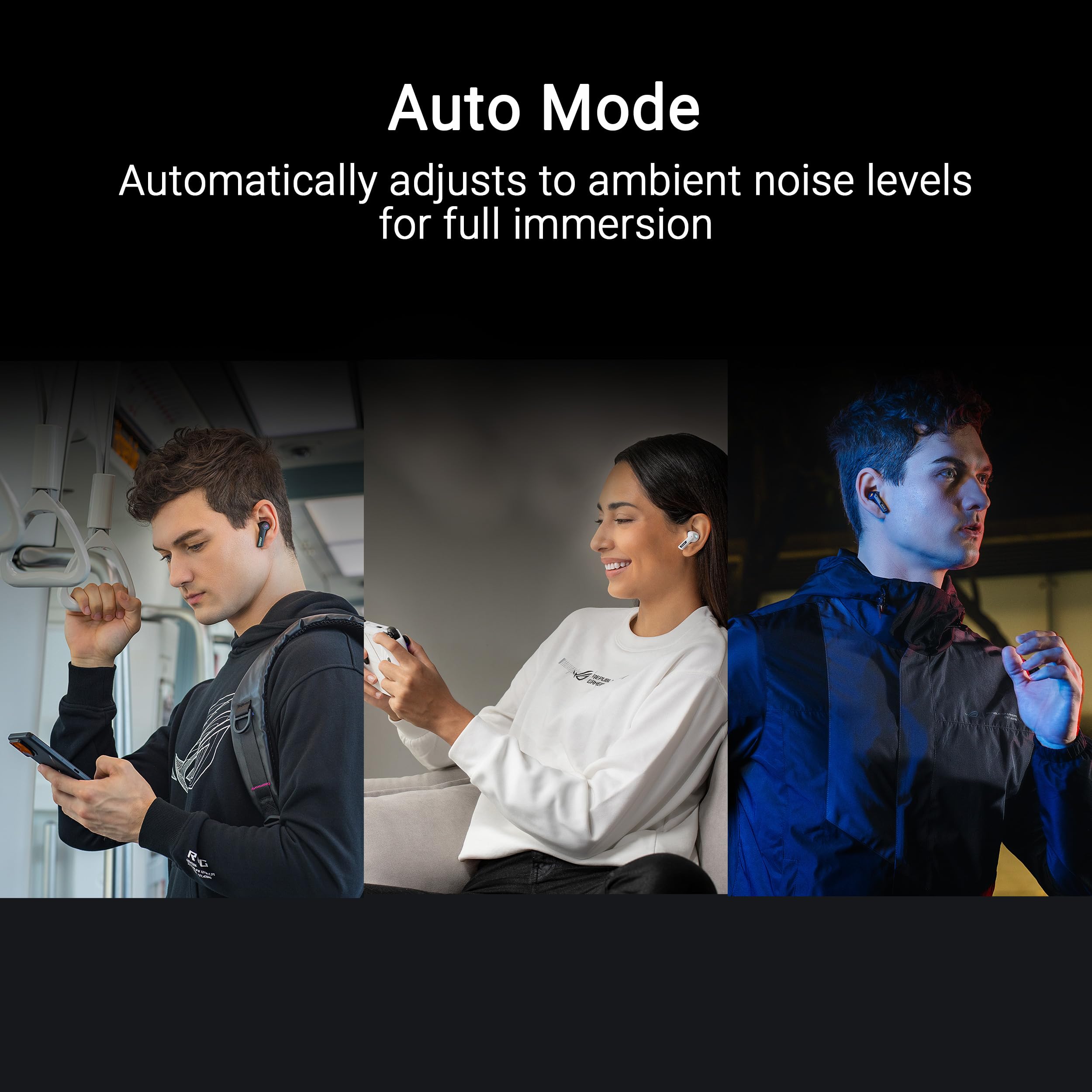 ASUS ROG Cetra True Wireless Gaming Headphones - 2.4GHz & Bluetooth 5.3, ROG SpeedNova, 24-bit/96kHz Hi-Res Audio, Dirac Opteo, Bone-Conduction AI Mic, ANC, 46H Battery - Black | Perfect for PC/Console Gaming & Mobile Esports