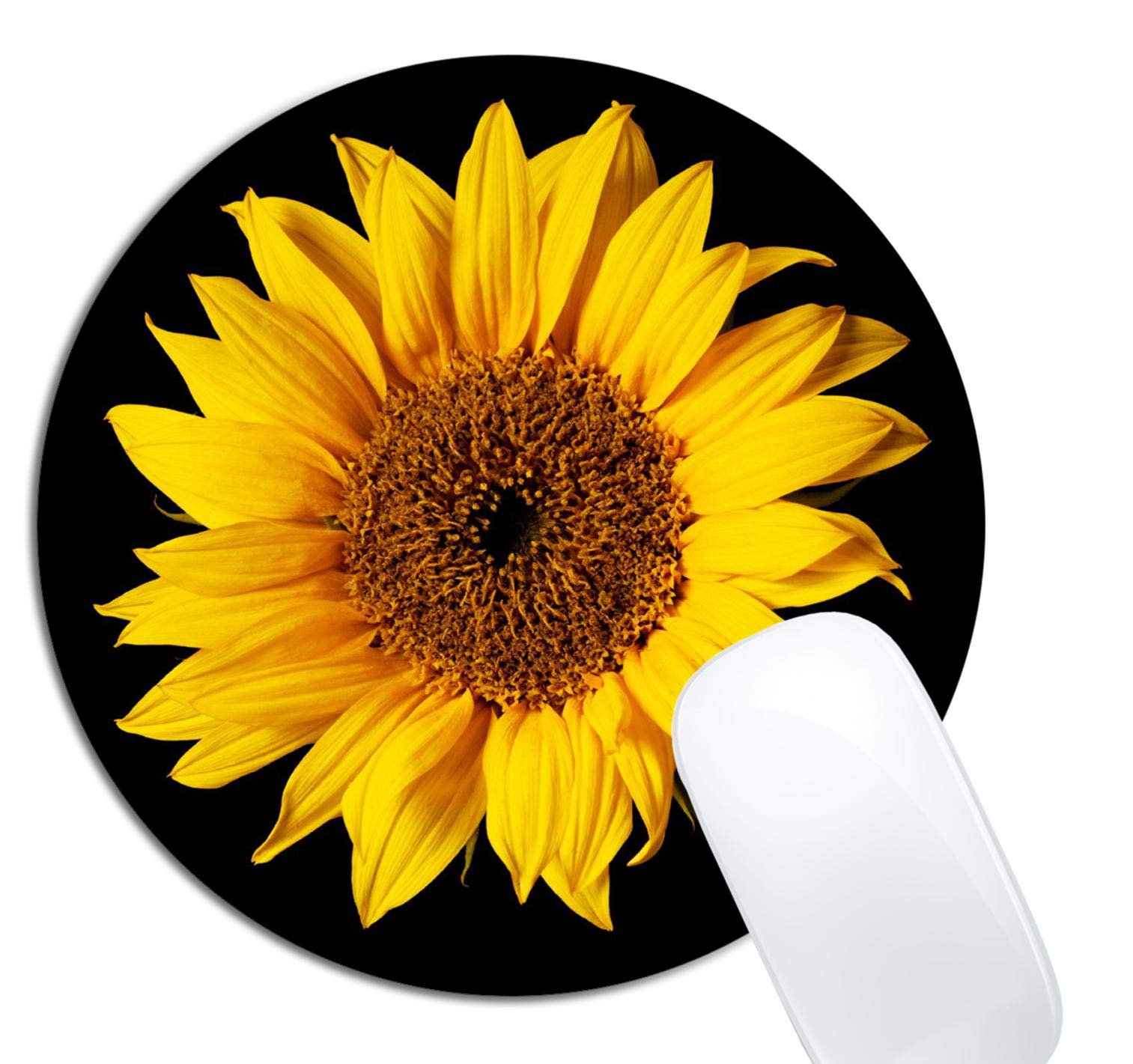 Sunflower on Black Round Non-Slip Rubber Mouse Pad - Cute Office & Laptop Computer Desk Accessory with Custom Design - Perfect for Work, Gaming & Home Decor