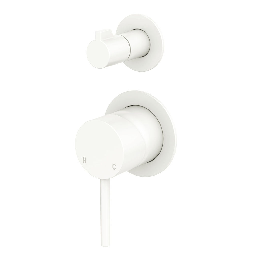 Fienza 228102MW 4 Kaya Small Round Plate Wall Diverter Mixer - Matte White Bathroom Faucet for Sink, Shower & Bathtub | Modern Water-Saving Design for Home & Hotel Use