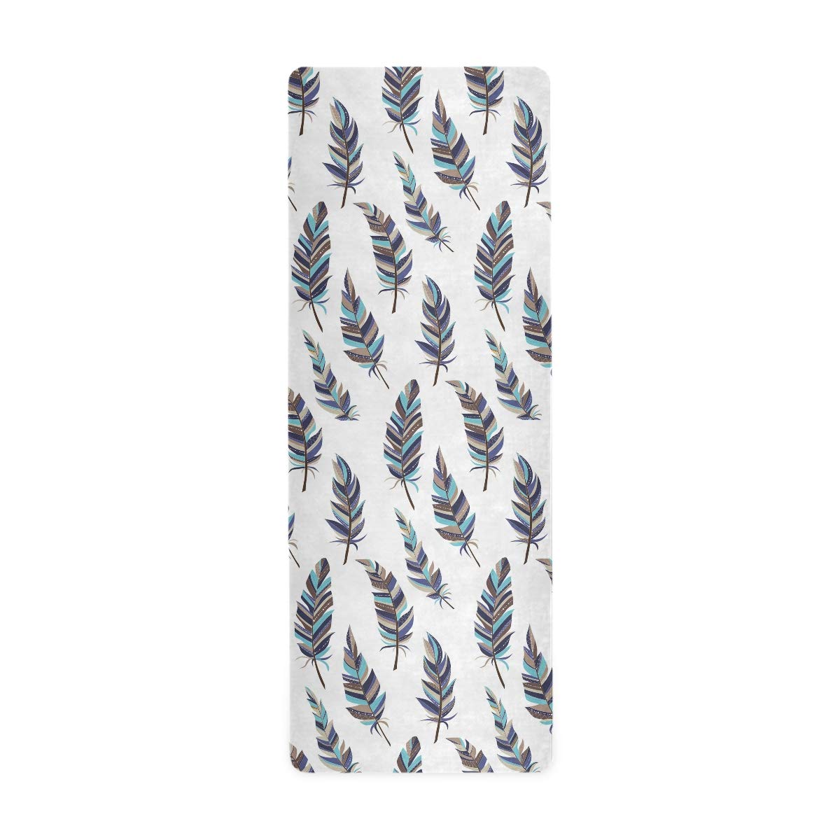 MOYYO Boho Style Feather Print Yoga Mat - Non-Slip Natural Rubber Suede Surface for Hot Yoga, Pilates & Floor Exercises - 71x26 Inch Portable Travel Fitness Mat - Perfect for Home, Studio & Outdoor Yoga Sessions