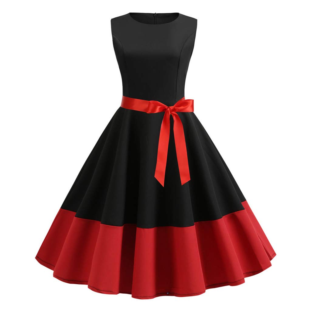 Vintage 1950s Retro Patchwork Swing Dress for Women - Sleeveless Evening Party Prom Gown - Perfect for Cocktail Parties, Weddings & Special Occasions