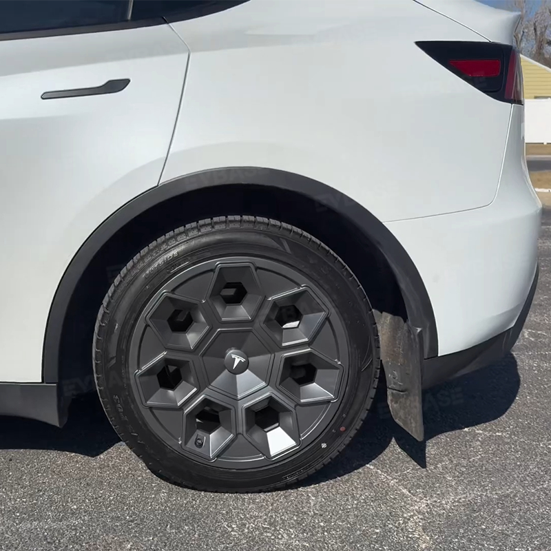 Tesla Model Y 19-Inch Hex Wedge Wheel Covers - Matte Black Honeycomb Hubcaps with Rim Protector | Stylish & Durable Alloy Wheel Covers for Enhanced Protection & Performance | Perfect for Daily Commute, Road Trips & Car Customization