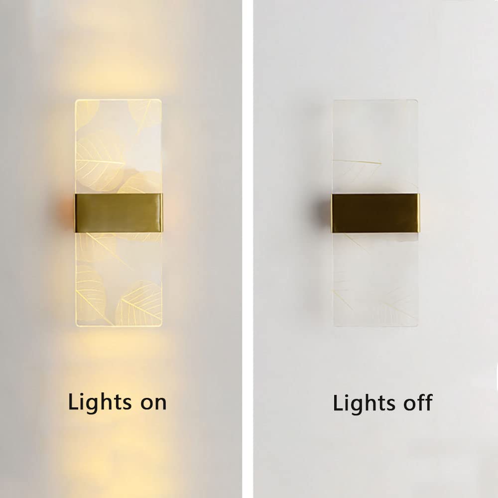 Modern LED Wall Sconce Lighting - All Copper Rectangular Acrylic Wall Lamp for Living Room, Bedroom & TV Background - Energy Efficient Indoor Wall Lighting for Home Decor & Ambience