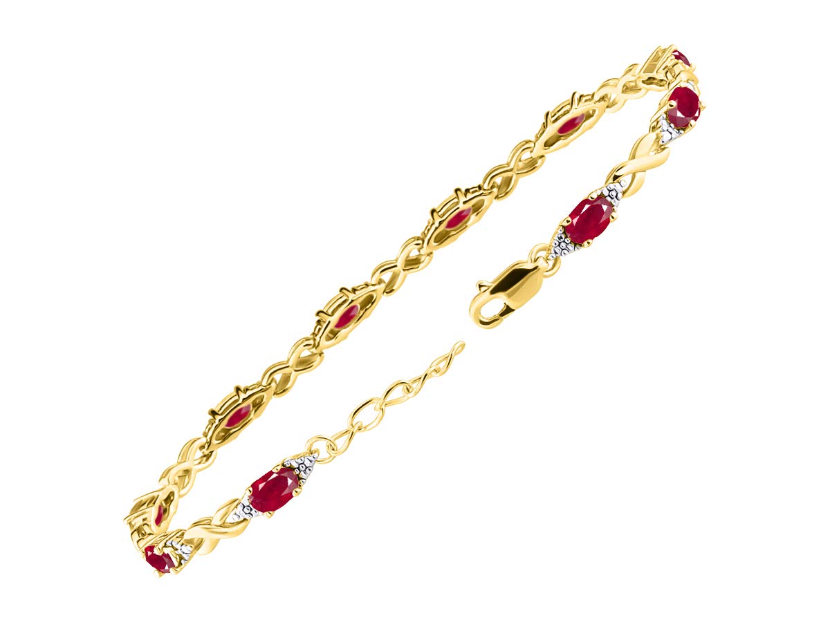 RYLOS Women's Yellow Gold Plated Silver XO Hugs & Kisses Tennis Bracelet with Gemstones & Genuine Diamonds - Adjustable 7
