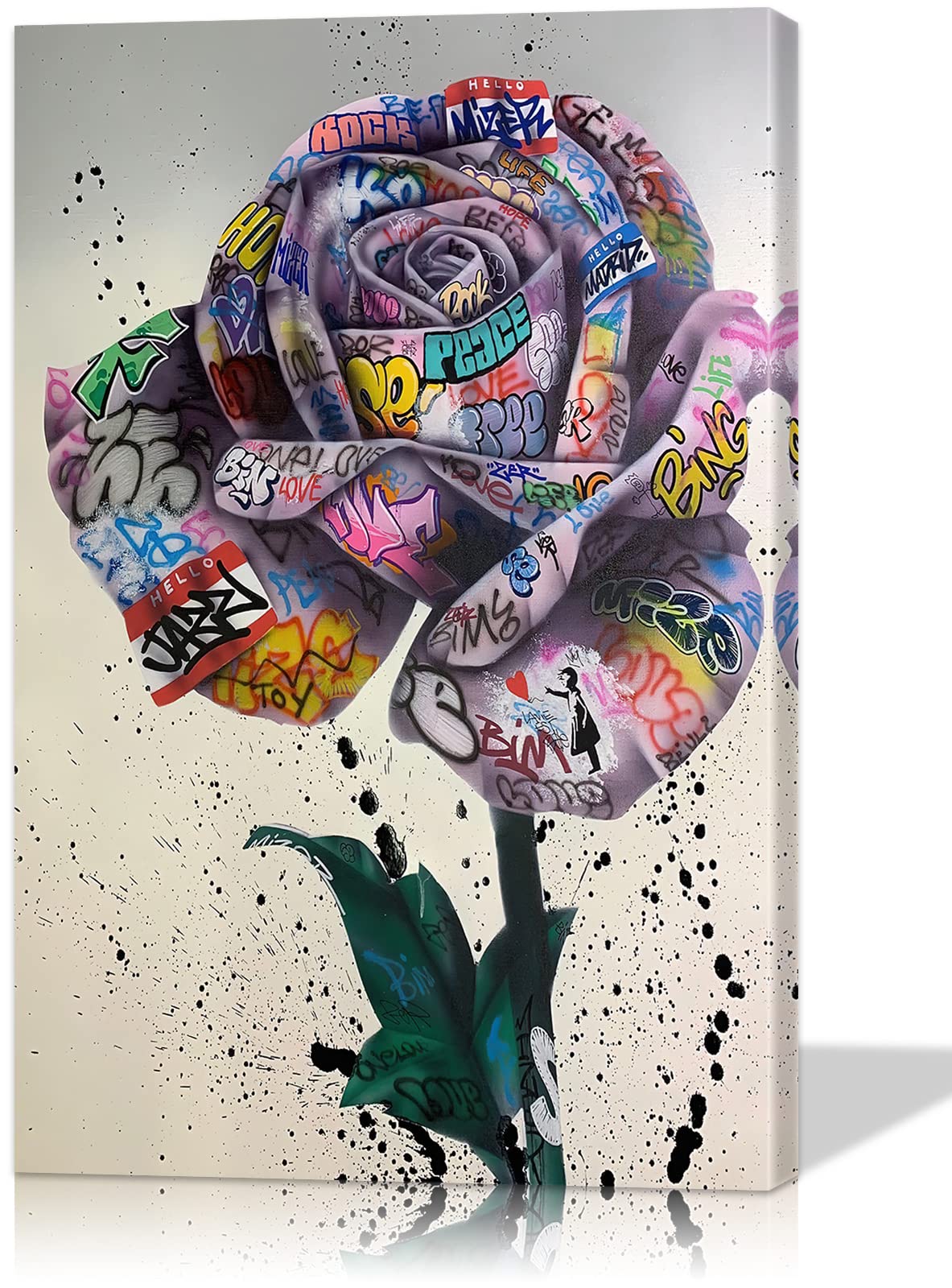 Victory Sign Graffiti Wall Art - Framed Canvas Painting for Office & Bedroom Decor - Inspirational Ready-to-Hang Wall Decor (24x36 Inches) - Perfect for Modern Home, Urban Loft & Creative Workspace
