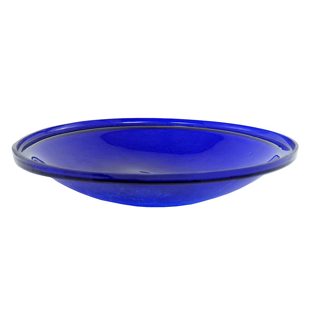 Achla Designs 14-inch Crackle Glass Birdbath Bowl with Stake - Cobalt Blue Outdoor Garden Decor for Birds and Wildlife