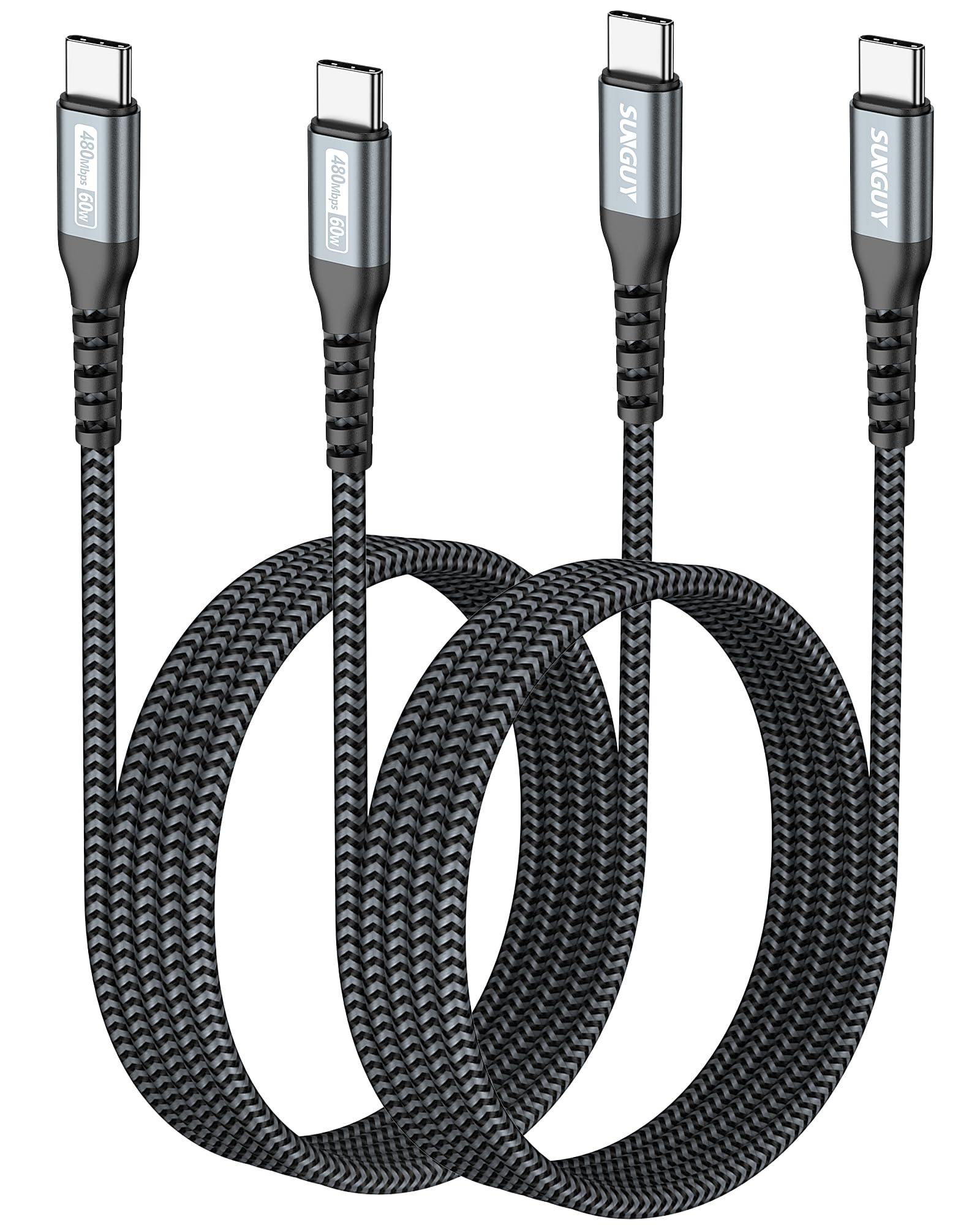 SUNGUY 5FT USB C to USB C Cable (2-Pack) - 60W PD Fast Charging, Type C to Type C Charger for iPhone 15/Pro/Max, iPad Pro/Air, MacBook, Samsung Galaxy S24, Google Pixel - Perfect for Home, Office & Travel Charging