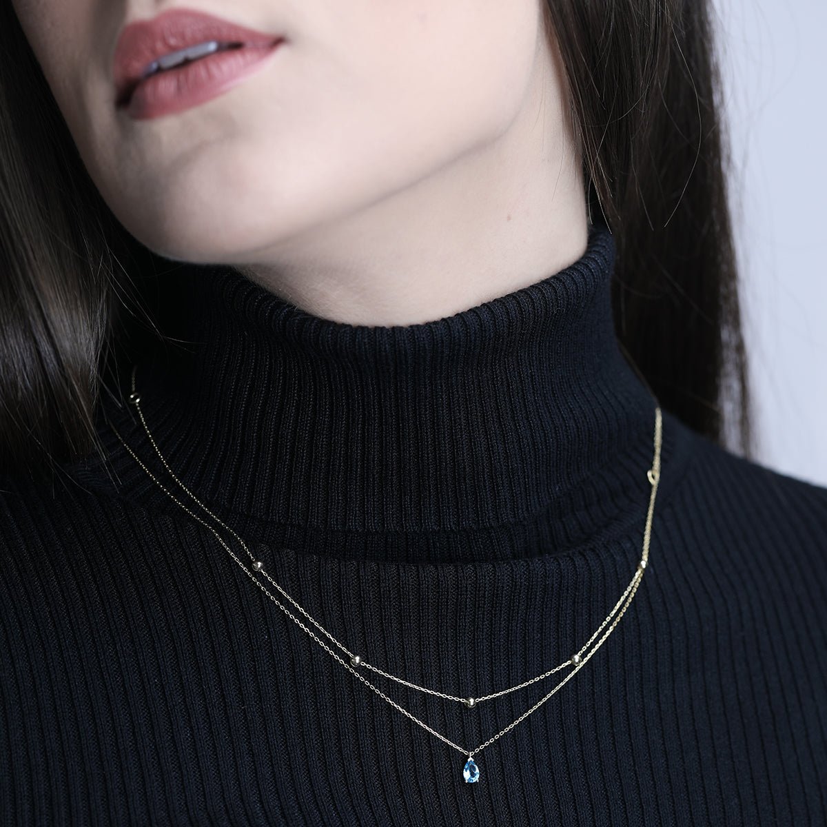 14k Yellow Gold Blue Topaz Teardrop Pendant Necklace for Women | Elegant Dainty Jewelry Gift for Birthday, Anniversary & Special Occasions