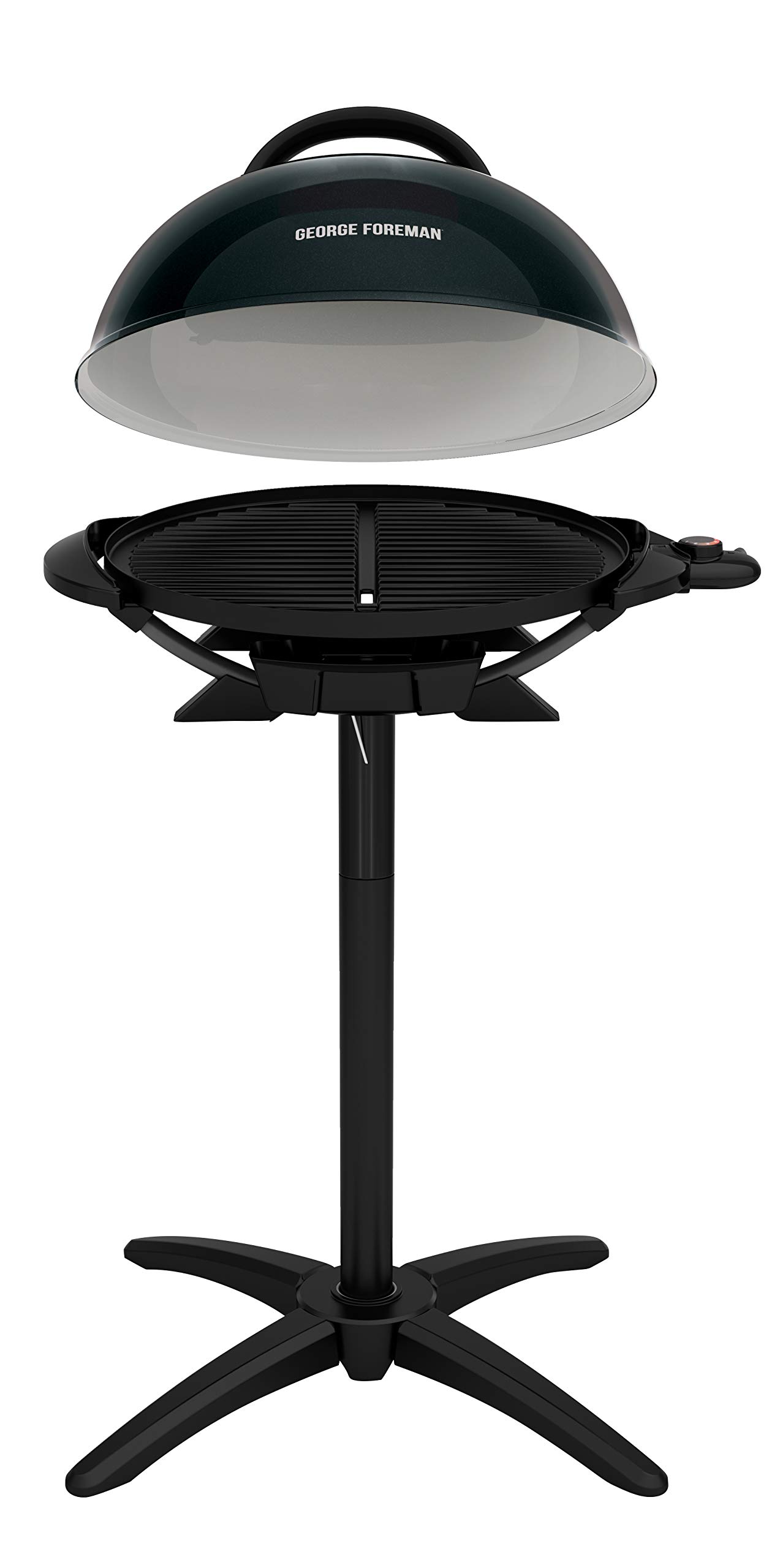 George Foreman Indoor Outdoor Electric Grill - 15-Serving Countertop & Patio Grill with Removable Stand, Black - Perfect for Apartments, Balconies, Camping & Small Space Cooking