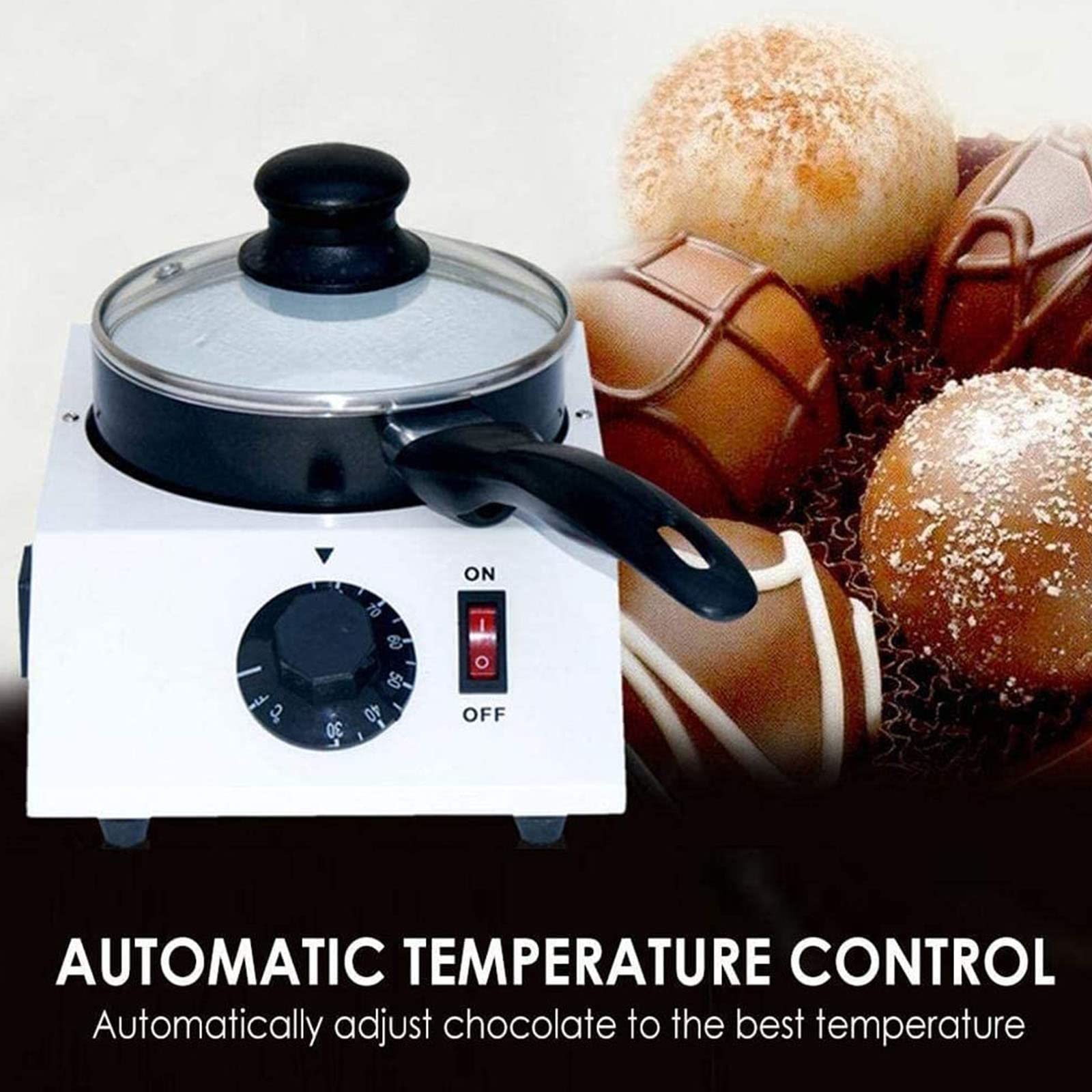 40W Electric Chocolate Melting Pot - Tempering Machine with Adjustable Temperature 30℃~80℃ for Candy, Butter & Cheese - Perfect for Home Baking, DIY Desserts & Fondue Parties