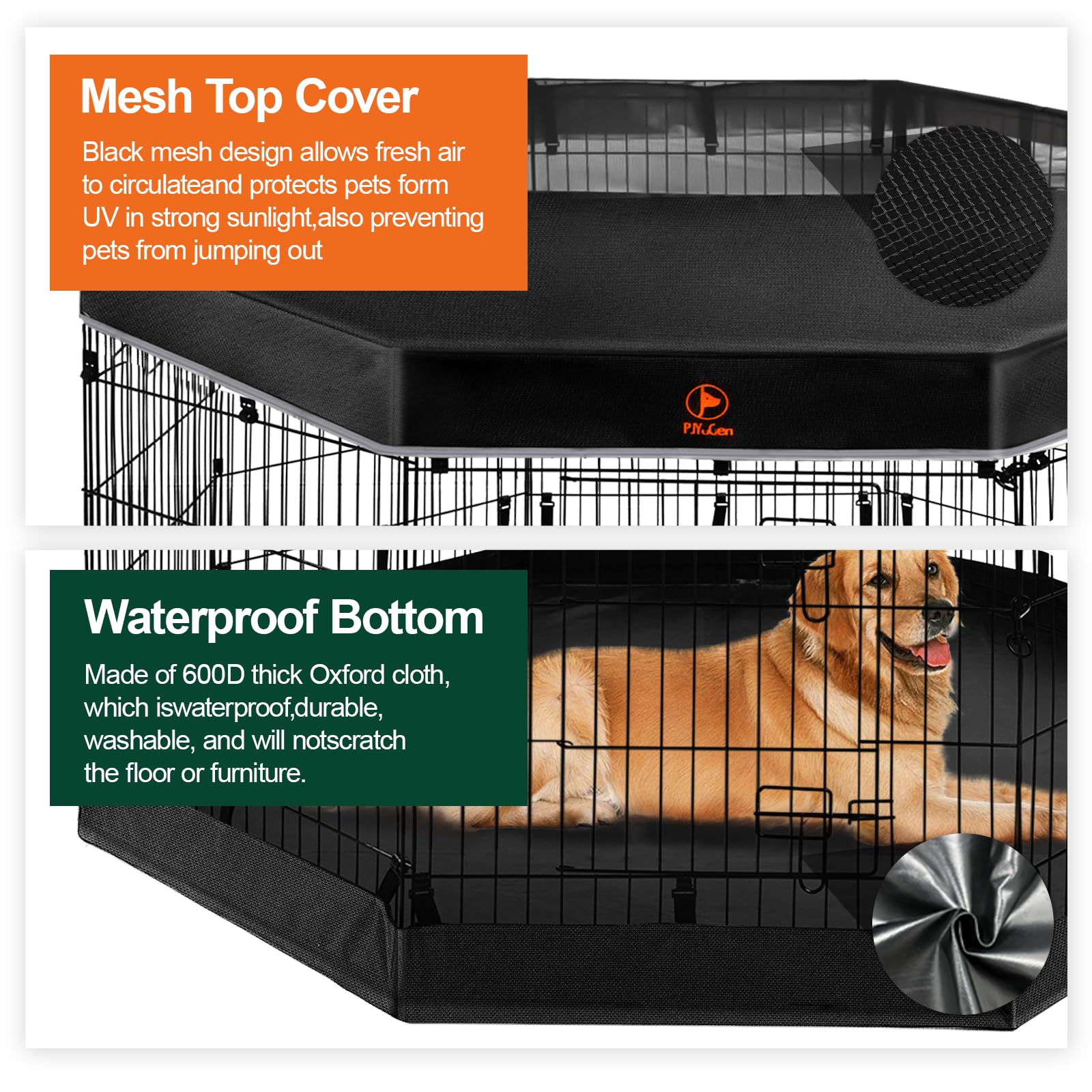 PJYuCien Foldable Metal Dog Playpen - 8 Panel Pet Exercise Pen with Top Cover & Bottom Pad, 30