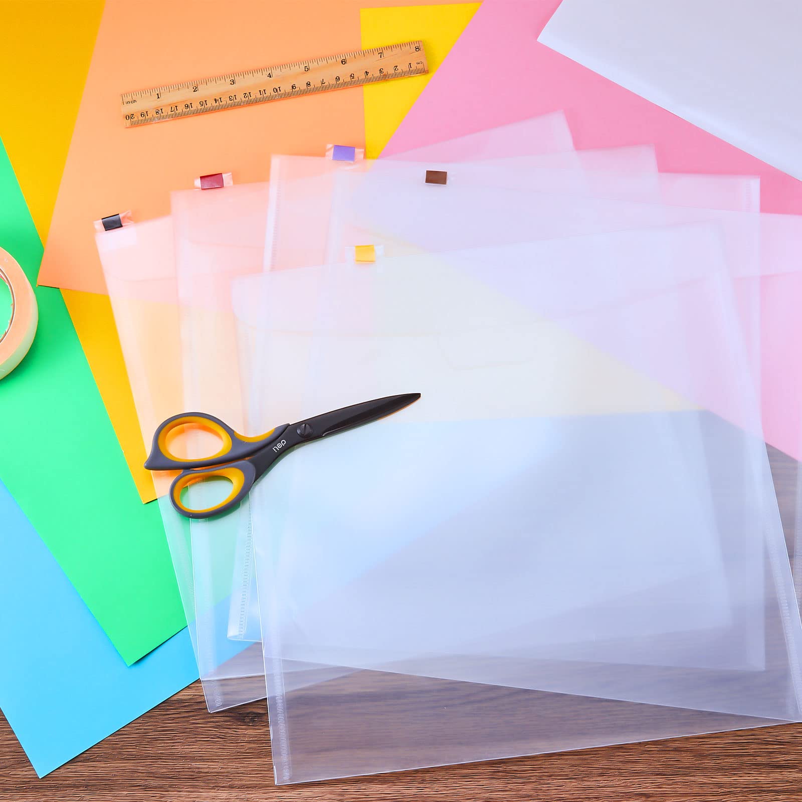 Henoyso 36 Pcs Clear Plastic Paper Storage Organizer - 12x12 Scrapbook Paper Holder with Customizable PVC Tabs for Vinyl, Photos & Craft Supplies | Perfect for Scrapbooking, Card Making & Photo Organization