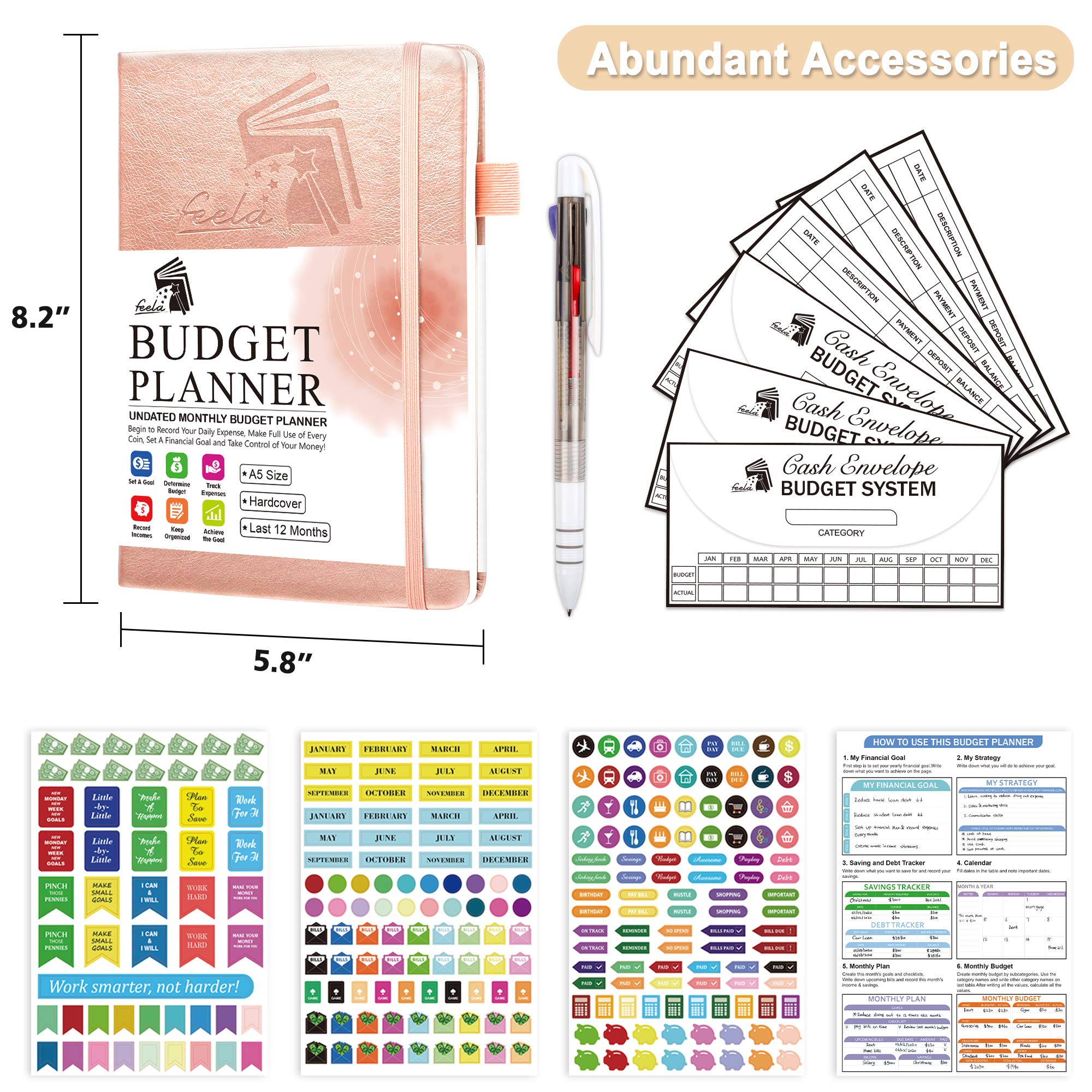 2025 Budget Planner - Undated Monthly Financial Organizer with Expense Tracker, Budget Envelopes & Stickers | A5 Hardcover Money Journal with Pen & User Manual | Perfect for Personal Finance, Bill Management & Savings Goals (Rose Gold)