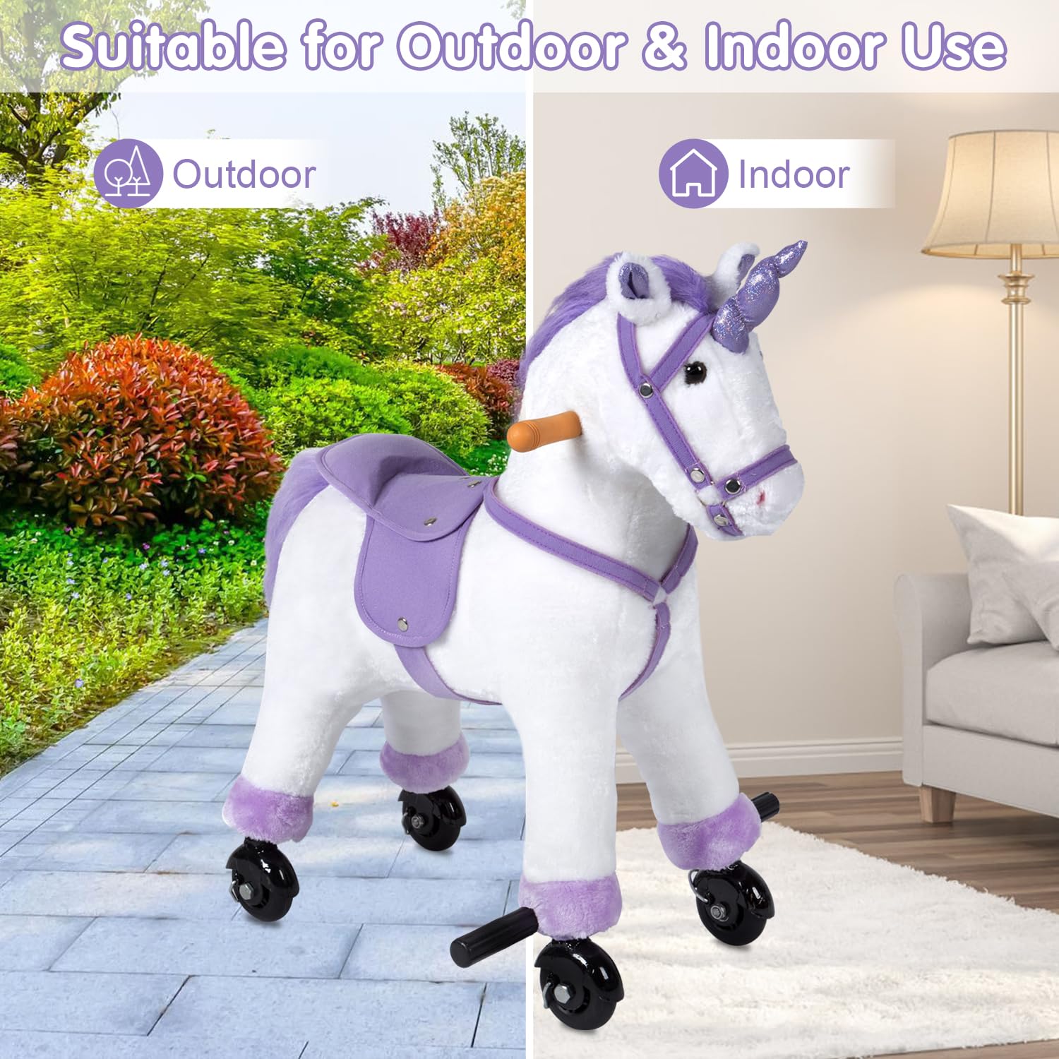 Kinfant Toddler Ride On Horse Toy with Wheels & Realistic Sounds - Purple Walking Animal Toy for Boys & Girls Ages 3-6 - Perfect for Indoor Play, Outdoor Adventures & Birthday Gifts
