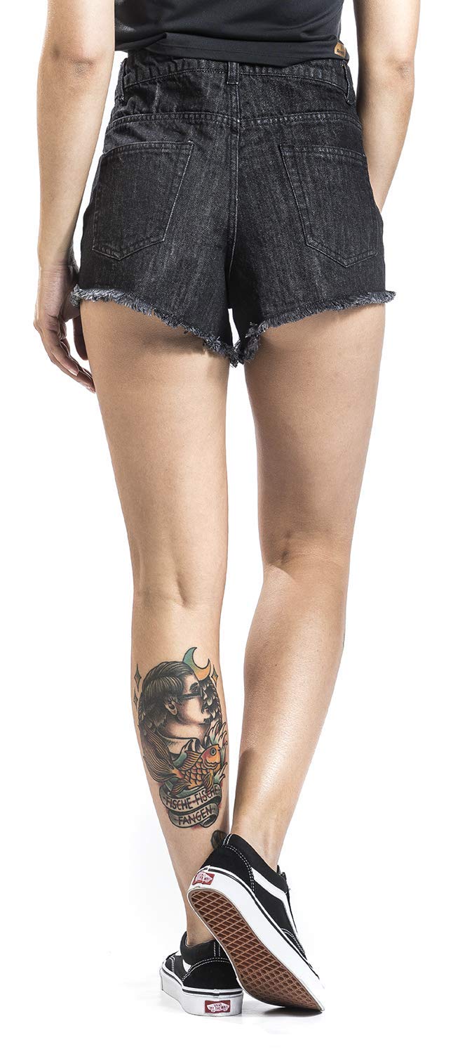 Women's High Waist Denim Shorts - Stretch Comfort Fit Black Washed Jeans Hot Pants Size 30 | Casual Summer Outfits, Beachwear & Street Style Fashion