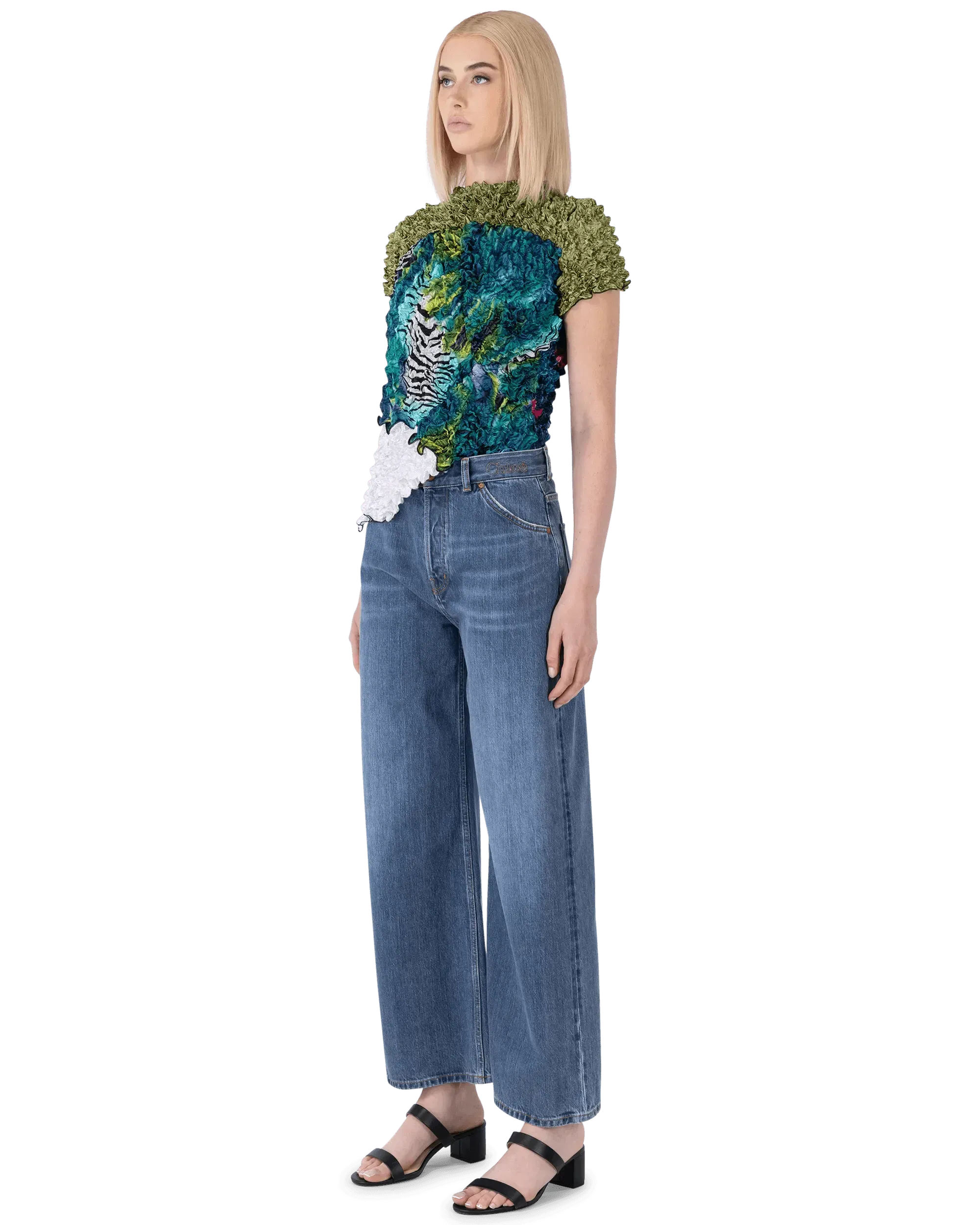 Logo Embroidered Wide Leg Jeans for Women - High Waist Distressed Denim Pants - Casual & Streetwear Fashion (Perfect for Everyday Wear, Parties and Photo Shoots)