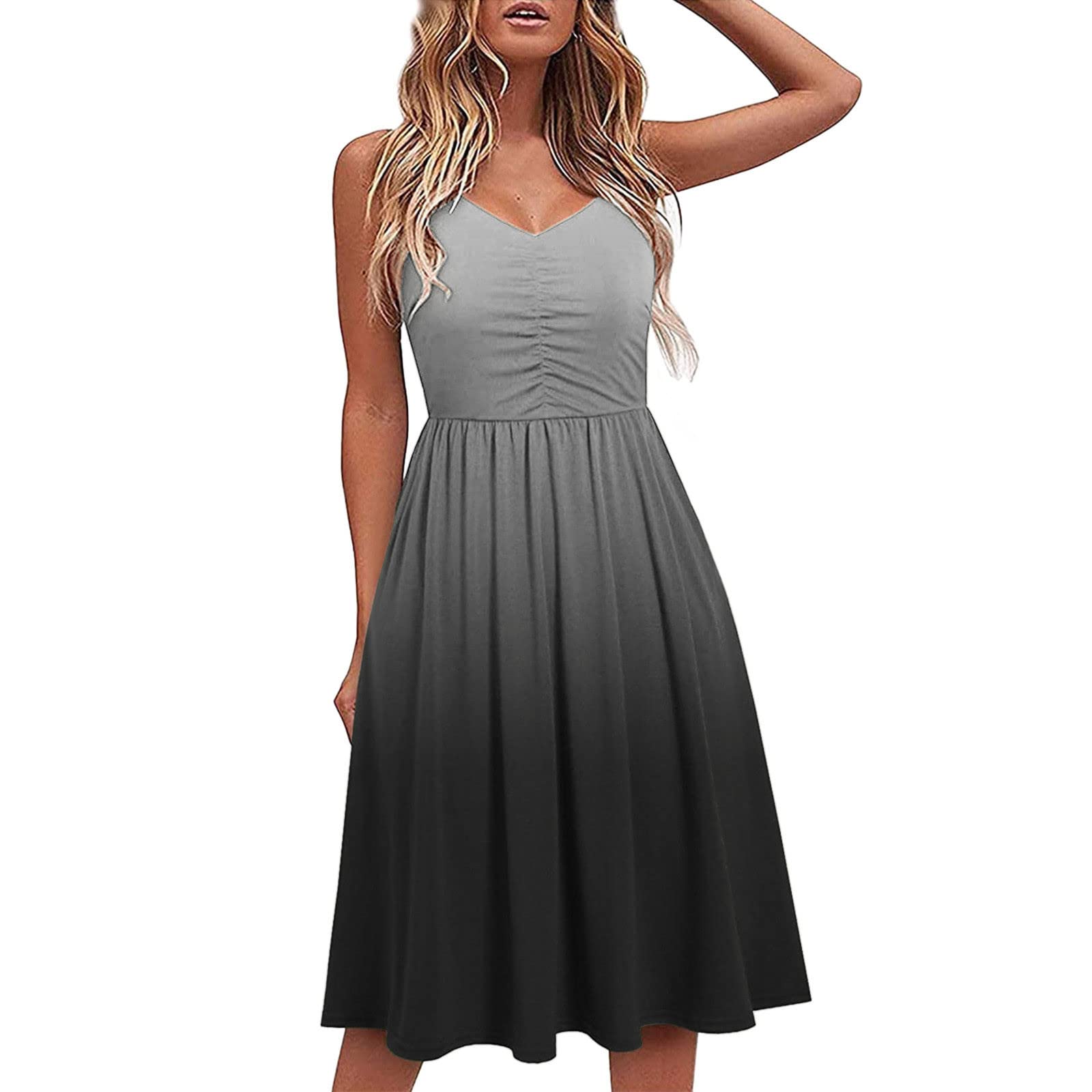 YAWOTS Women's Gradient Print Sling Wrap Dress - V-Neck Sleeveless Summer Mini Dress for Formal Events & Vacation Wear | Perfect for Cocktail Parties, Beach Getaways & Evening Occasions