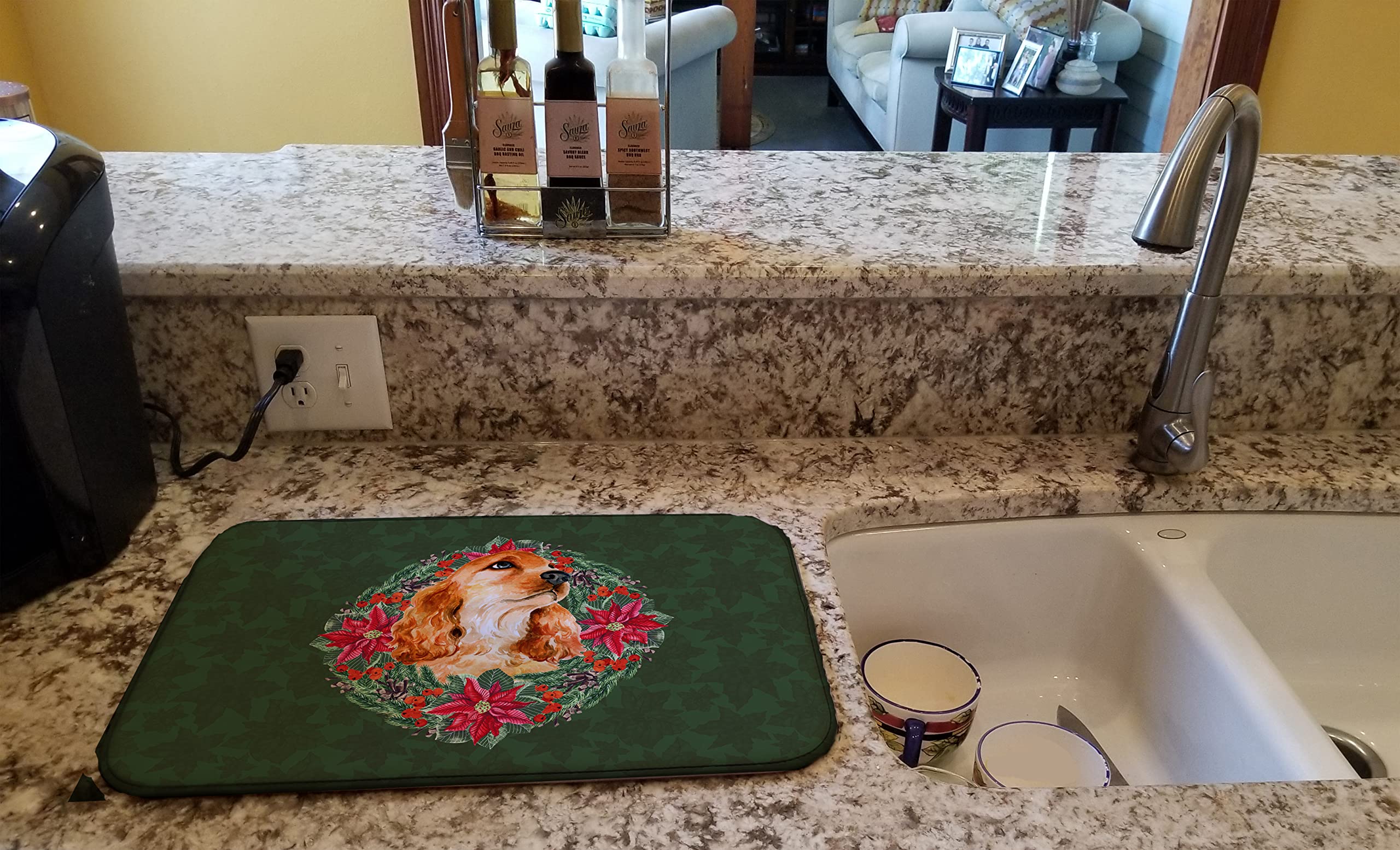 Cocker Spaniel Dish Drying Mat - Absorbent Kitchen Counter Mat for Dishes, 14x21