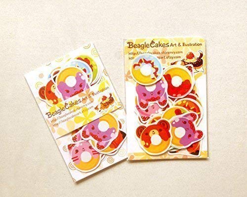Cute Kawaii Animal Donut Stickers Pack - 50pcs Adorable Planner Stickers for Bullet Journal, Scrapbooking, Party Favors & Envelope Seals - Aesthetic Vinyl Decals for DIY Crafts, Kids Room Decor & Gift Wrapping