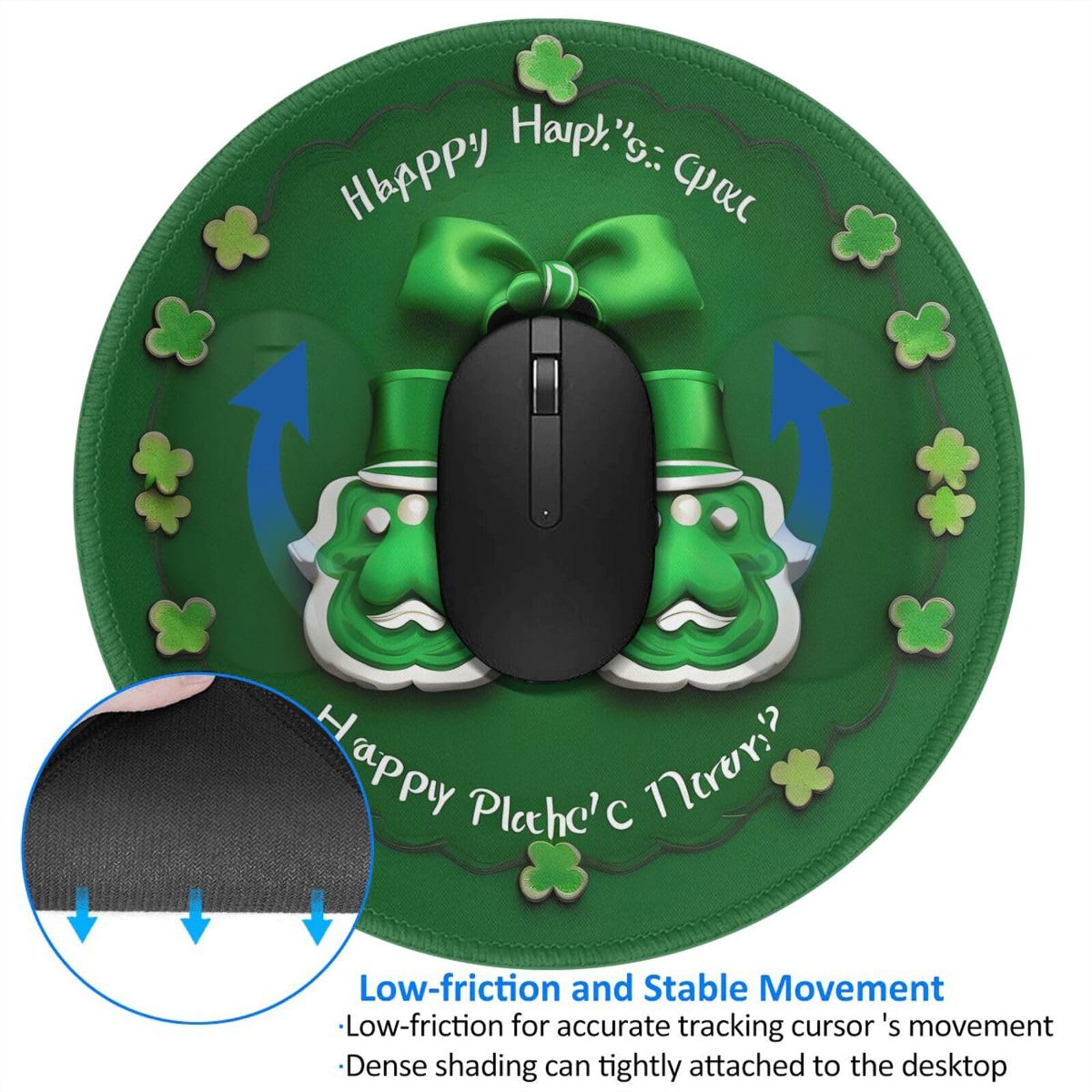 Happy St. Patrick's Day Round Mouse Pad 8 Inch - Durable Non-Slip Gaming Mousepad for Computer, Office & Laptop - Perfect for Work, Gaming & Home Office Use