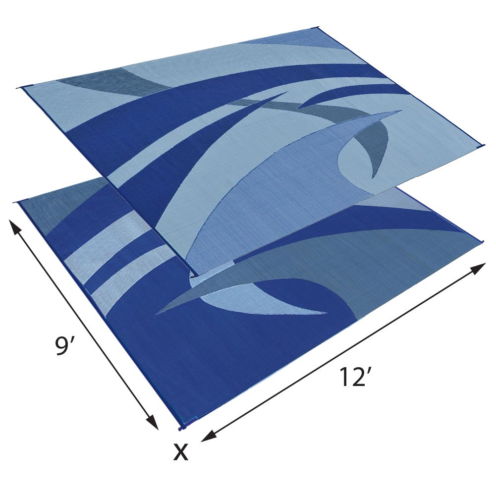 Premium Outdoor Camping Mat - Waterproof & Durable 9x12 Feet RV, Patio, Picnic Mat (Blue/Gray/Black Swirl) for Camping, Beach, Backyard & Tailgating