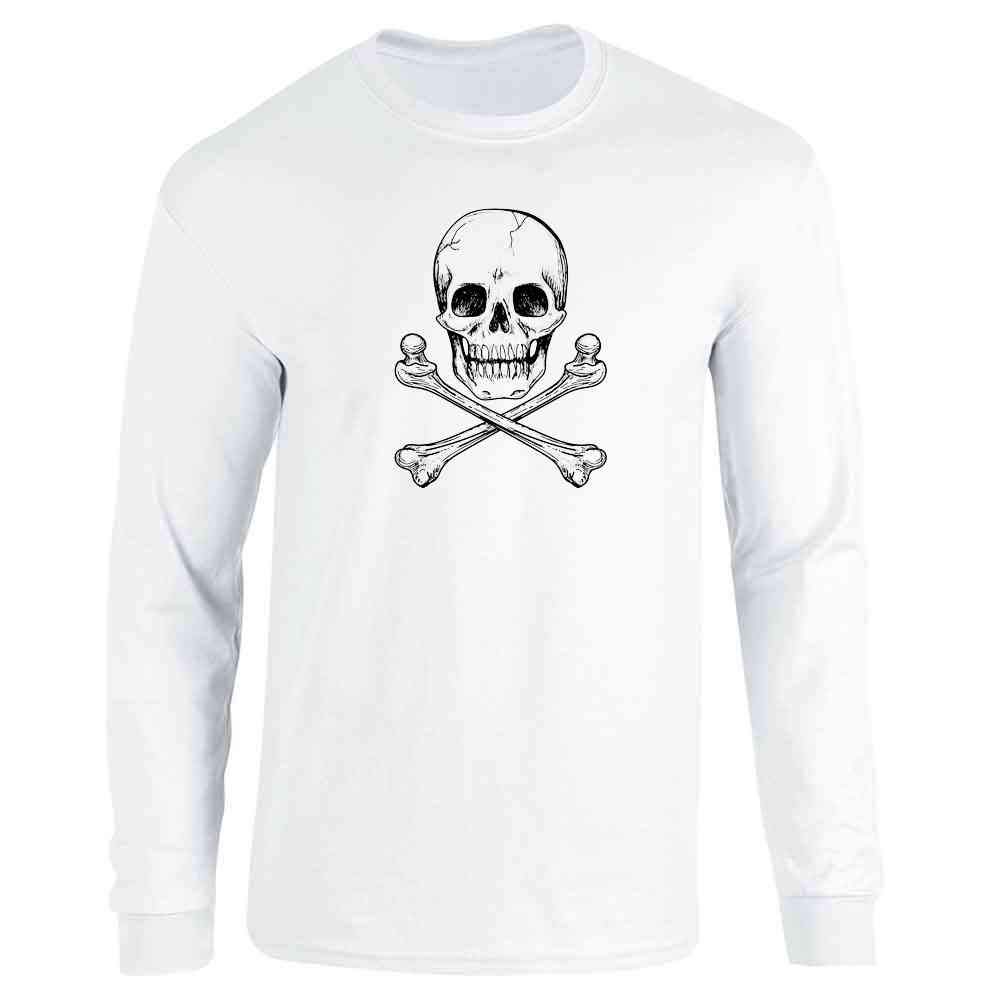 Pop Threads Skull & Crossbones Poison Retro Horror Halloween Long Sleeve T-Shirt for Men & Women - Perfect for Halloween Costumes, Horror Parties & Gothic Fashion