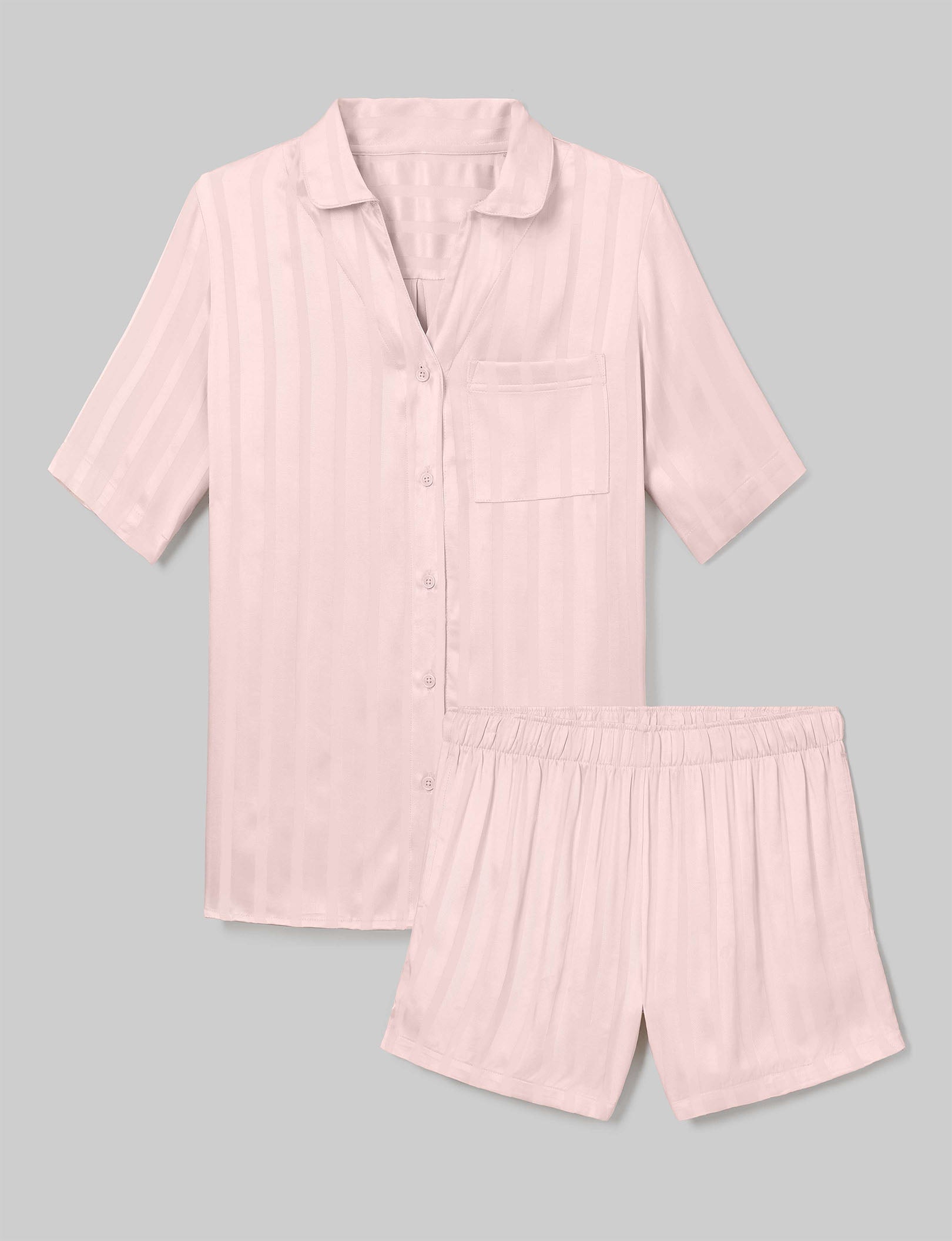 Women's Satin Jacquard Pajama Set - Soft Sleepwear Top & Shorts for Lounge & Vacation | Perfect for Nightwear, Spa Days & Relaxing at Home