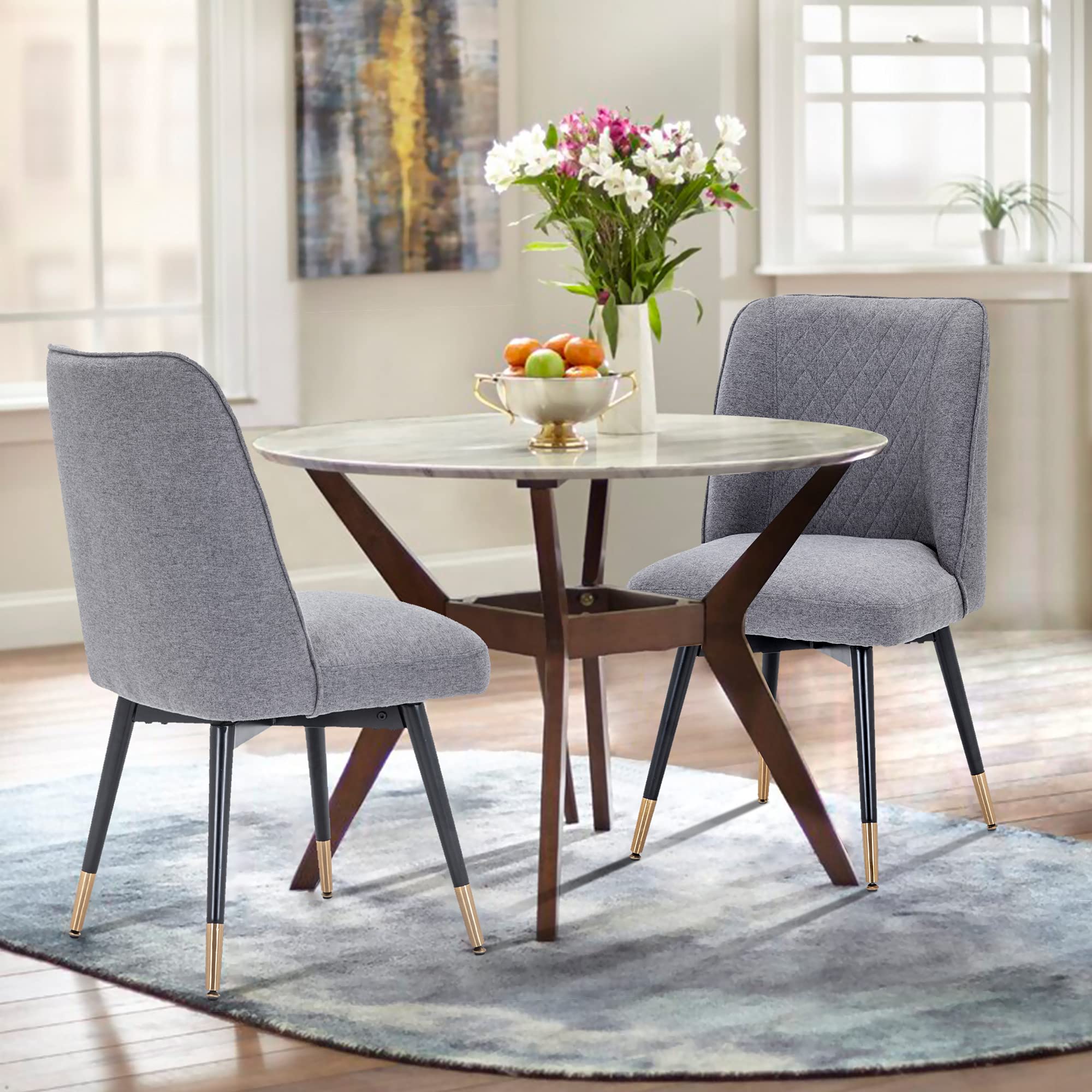 2-Piece Swivel Dining Chairs Set - Gray Armless Accent Chairs with Non-Slip Rubber Caps for Living Room, Kitchen & Dining Area | Modern Home Decor