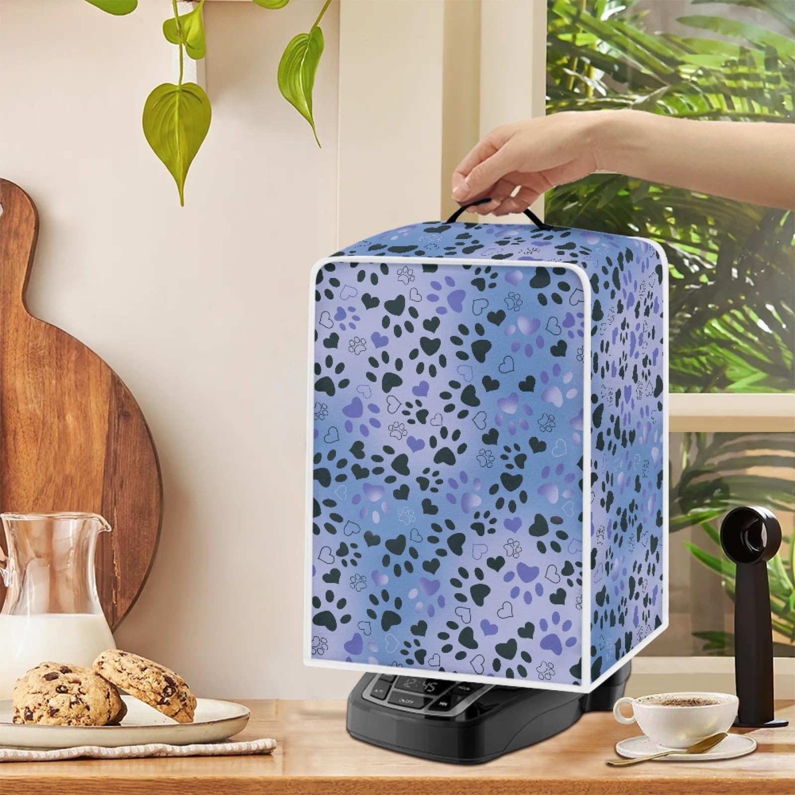 Purple Dog Paw Print Coffee Machine Dust Cover - Polyester Protective Cover for Stand Mixers & Coffee Makers - Keep Appliances Clean in Kitchen, Office or Cafe