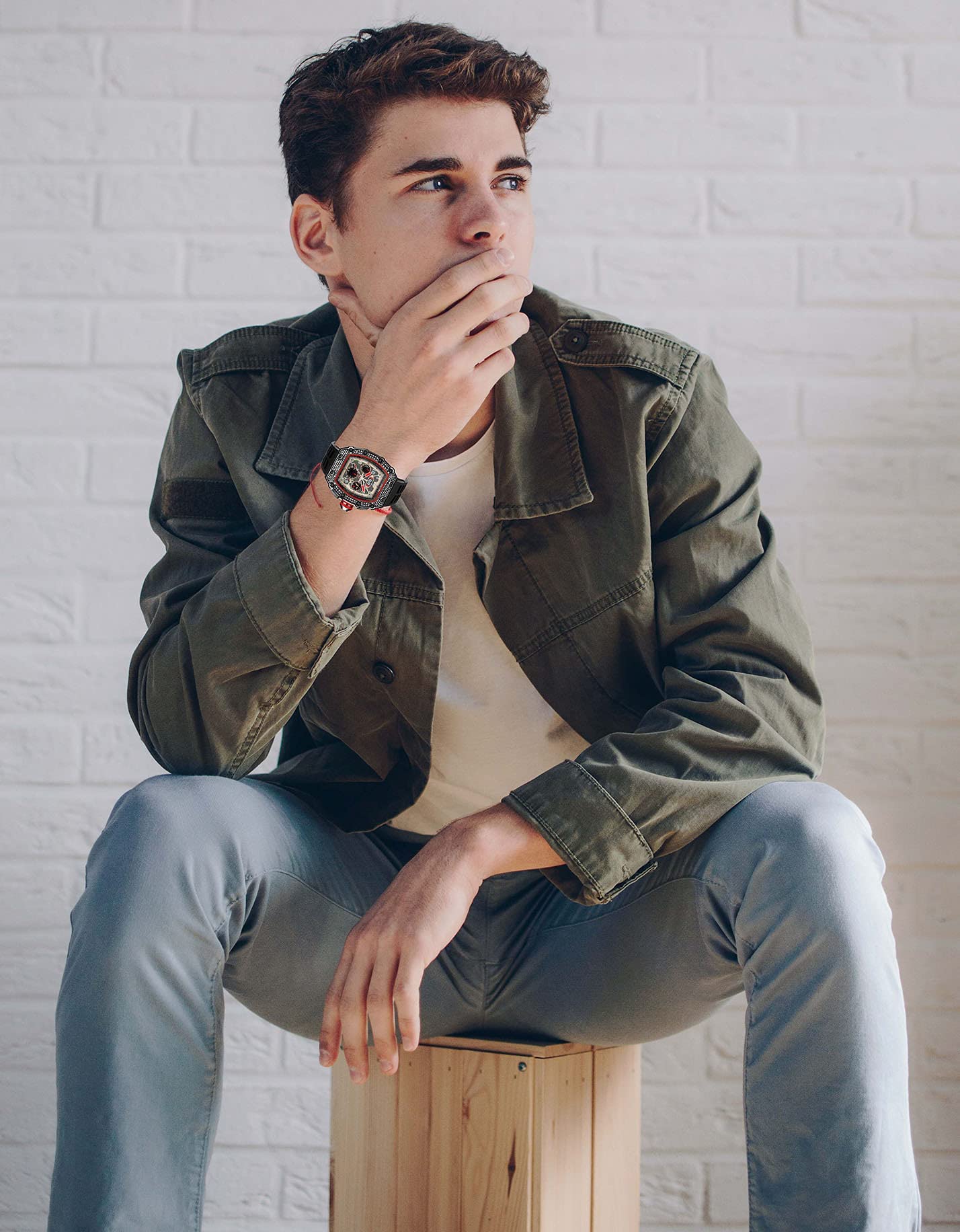FANMIS Men's Punk Diamond Chronograph Watch - Fashionable Silicone Band Sports Wristwatch for Casual & Party Wear - Perfect for Everyday Use, Gifts, and Special Occasions