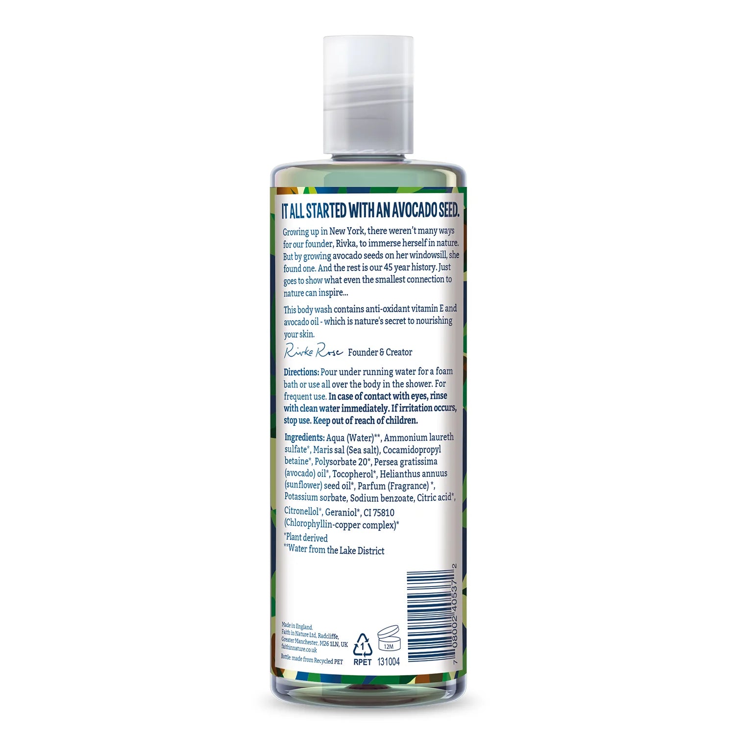 Faith in Nature Avocado Body Wash 400ml - Organic & Vegan Body Cleanser for Dry Skin - Hydrating Shower Gel for Daily Use at Home or Gym