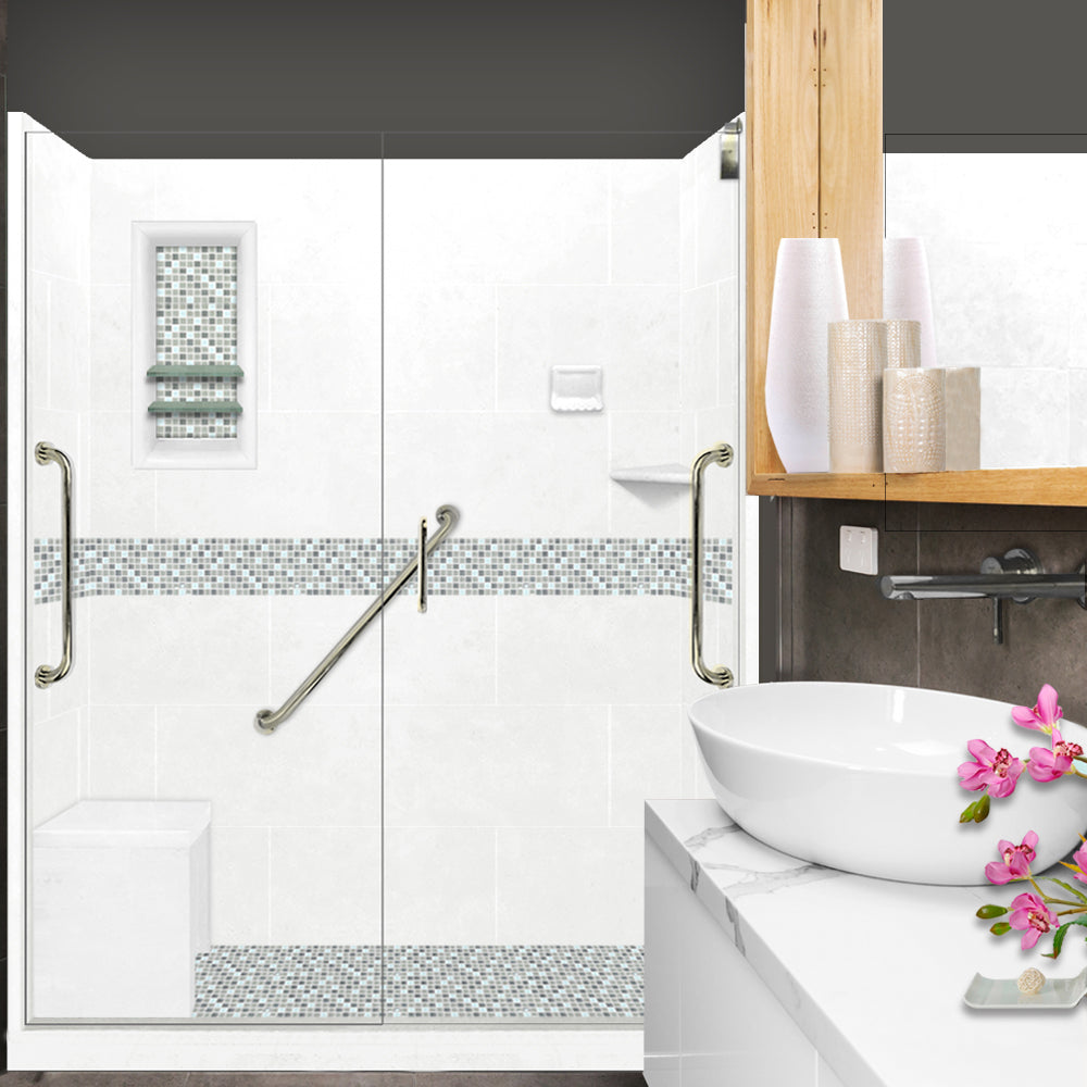 Custom Shower Kits - Alcove Pan, Walls, Thresholds & Optional Glass Enclosure | DIY Bathroom Remodeling Solution for Homeowners & Contractors | Perfect for Small Bathrooms & Space-Saving Designs