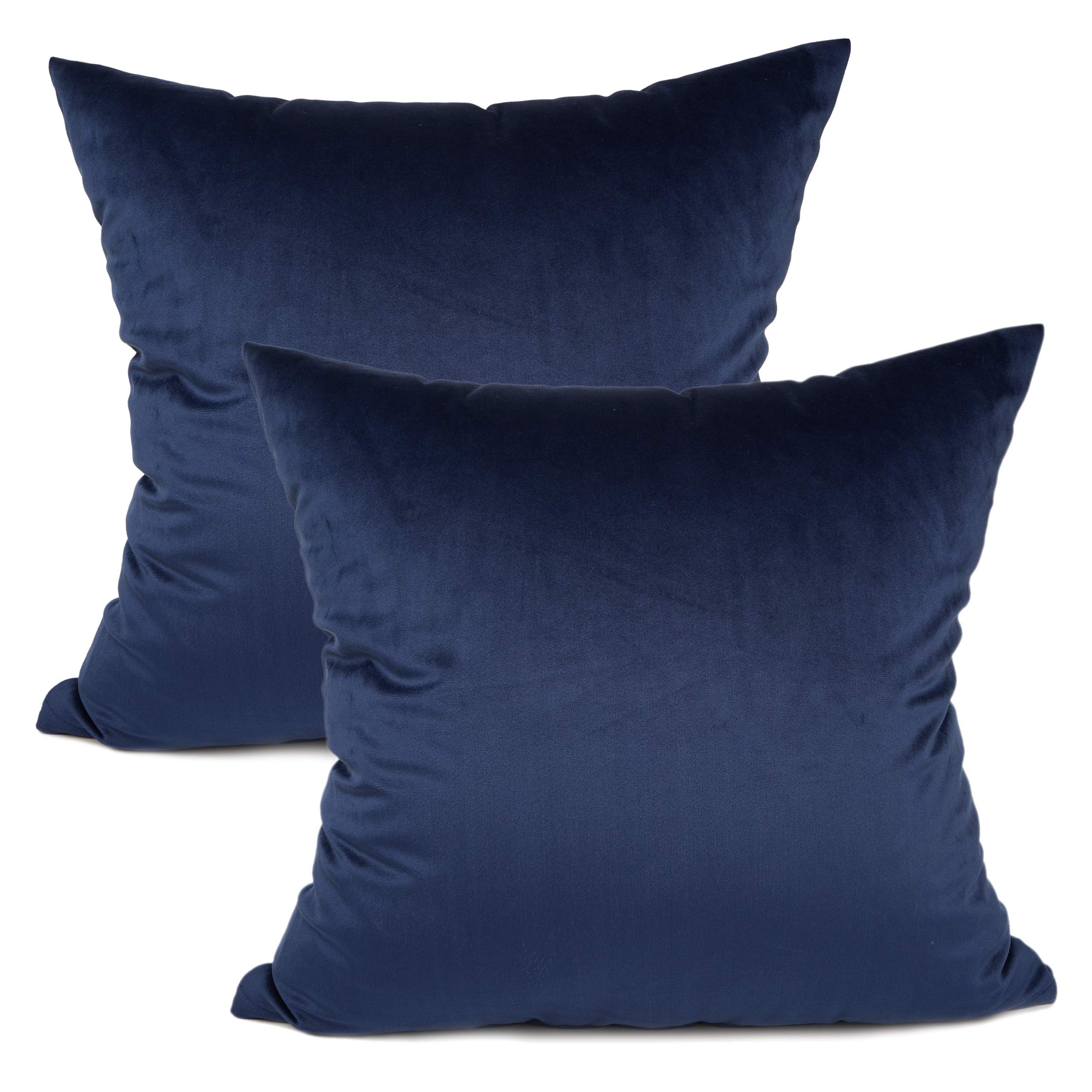 Premium Velvet Solid Color Pillow Covers Set of 2 - 18x18 Inch Square Decorative Cushion Cases for Sofa, Bed & Car - Ultra Soft Navy Blue Pillow Shams for Home Decor & Comfort