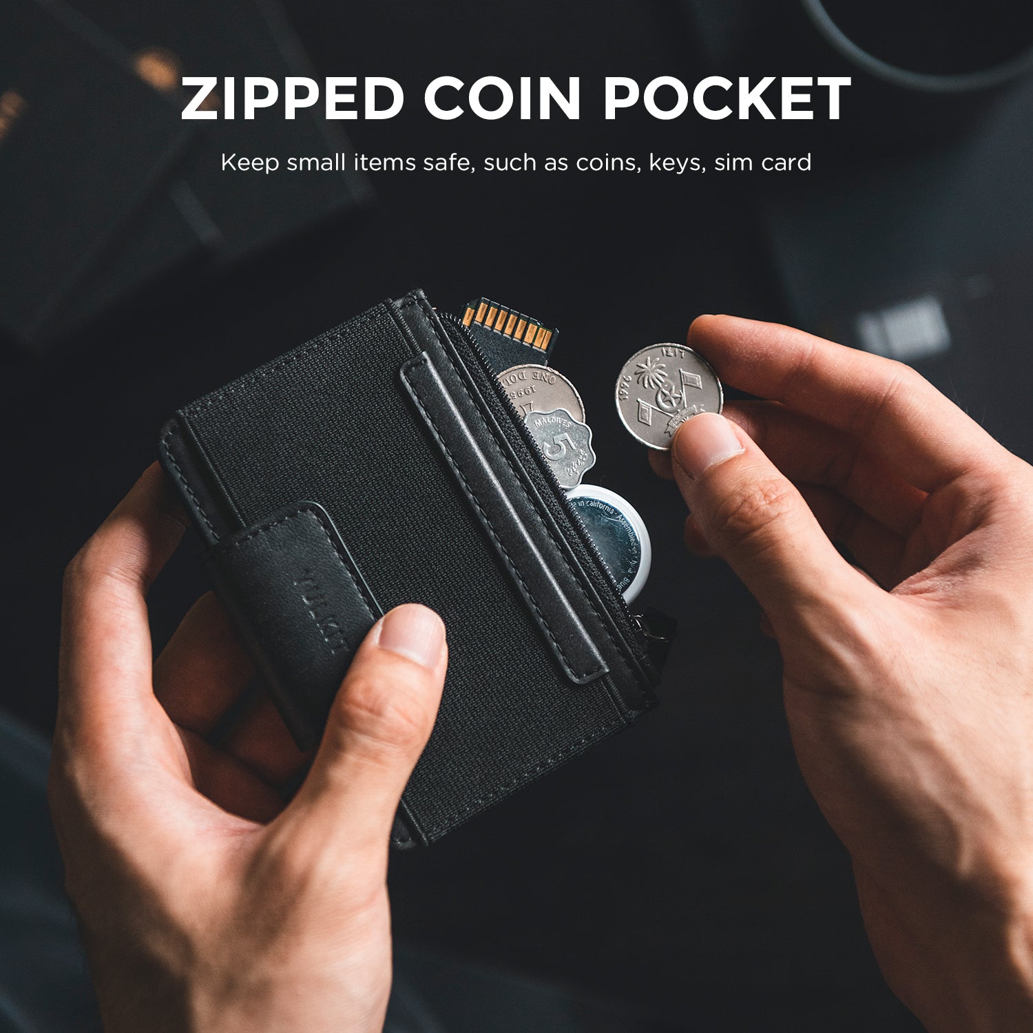 VW110 Slim Bifold Wallet with Zipper Pocket & Elastic Slot - Compact Palm-Sized Men's Wallet for Cash, Cards & Coins - Perfect for Everyday Carry, Travel & Minimalist Lifestyle