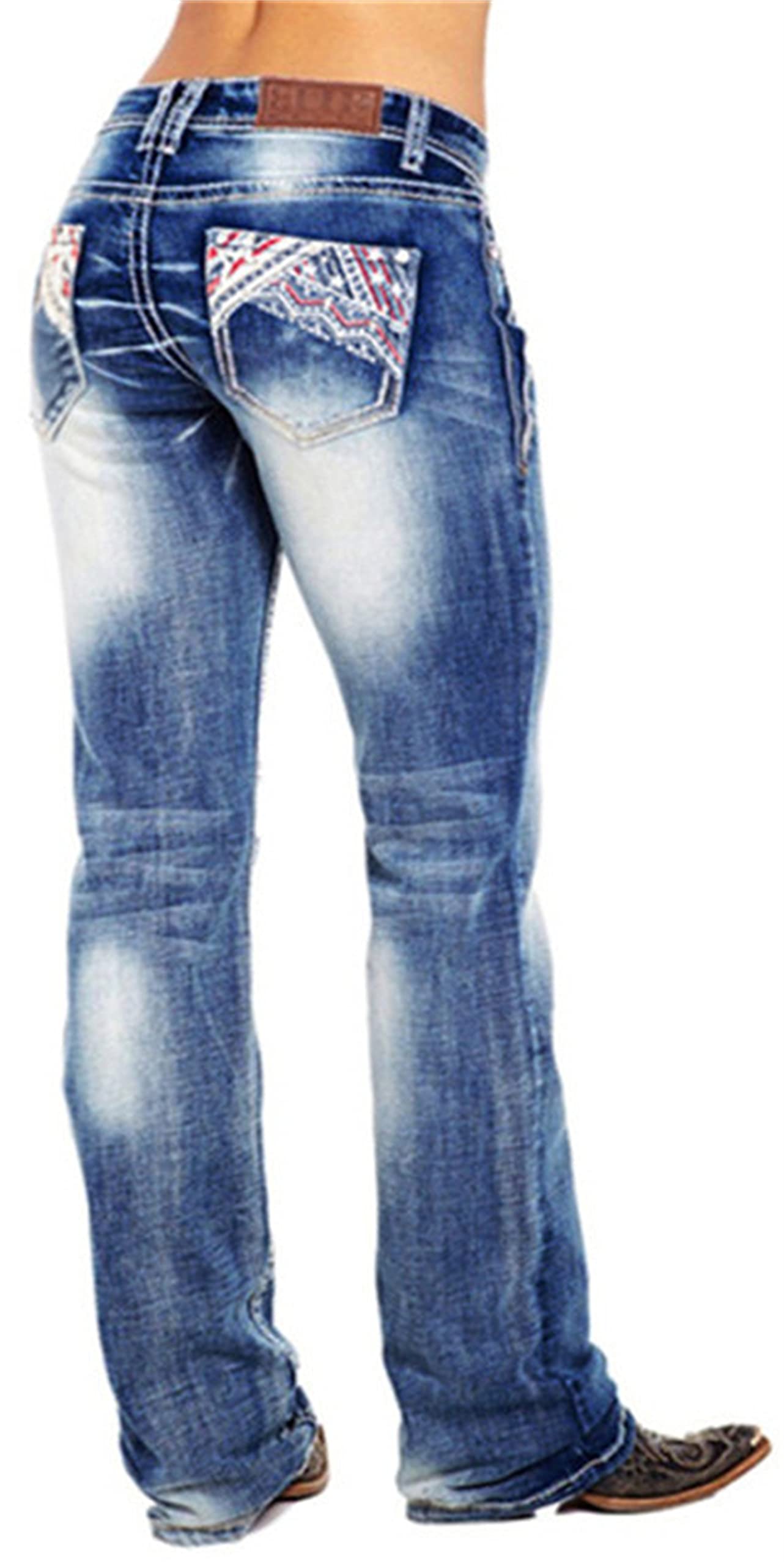Women's American Flag Stretch Bootcut Jeans - Mid Rise Vintage Washed Denim Pants with Comfortable Stretch (Medium, Dark Blue) | Casual Wear, Patriotic Outfits, Everyday Denim Fashion