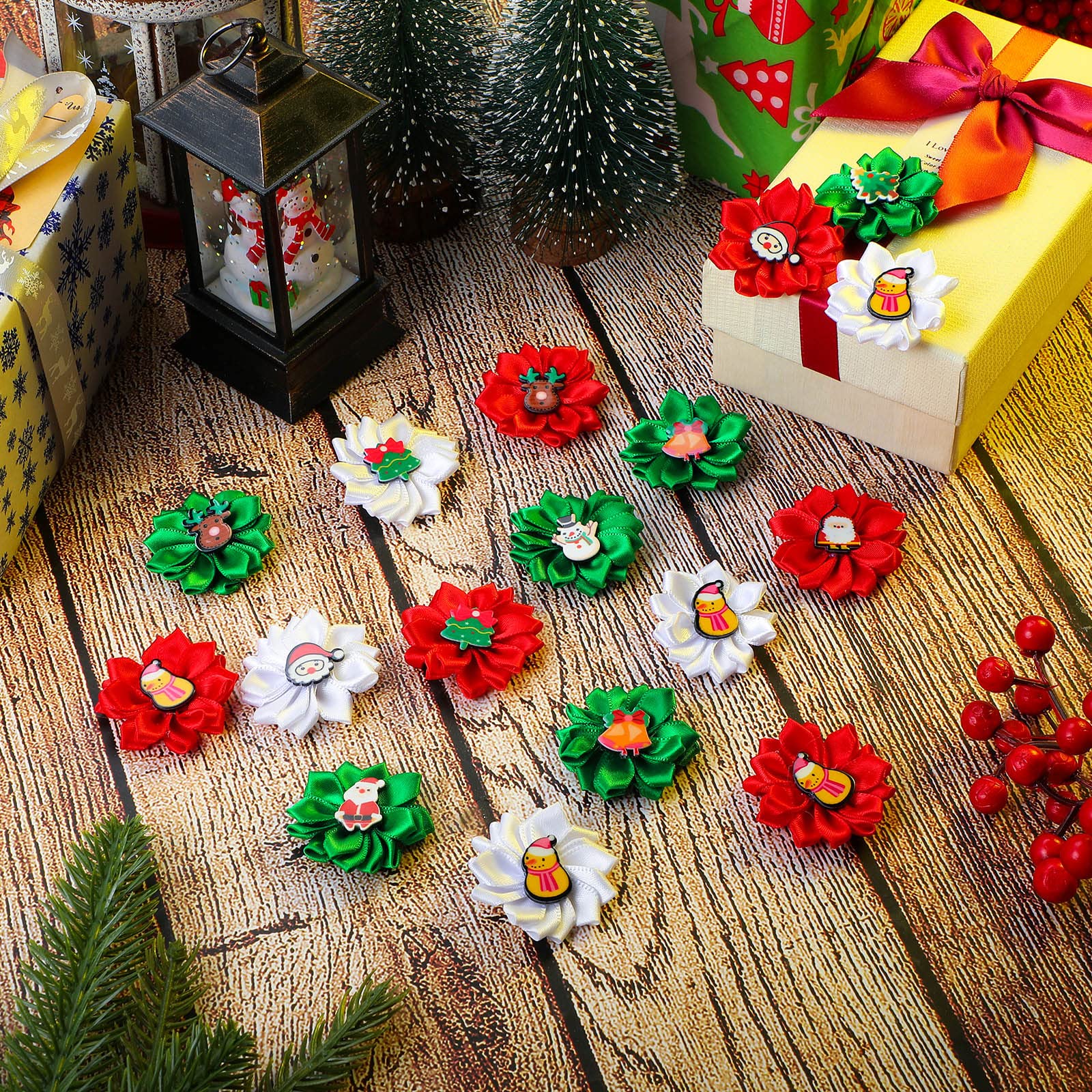 Christmas Dog Hair Bows 60 Pack - Pet Grooming Accessories for Small to Large Dogs & Cats - Perfect for Holiday Photos & Parties