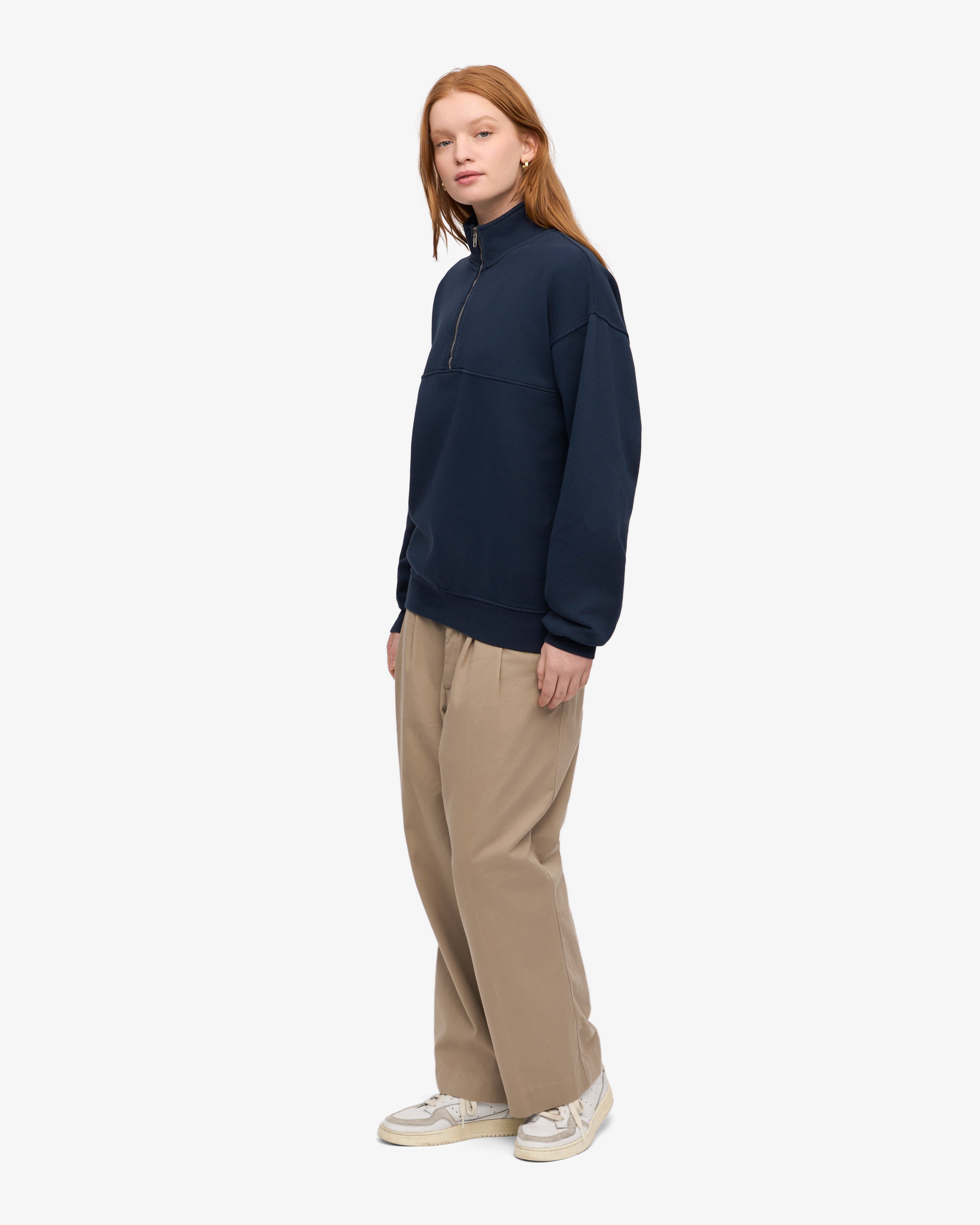 Organic Quarter Zip Sweater for Men - Navy Blue Pullover for Casual Wear & Outdoor Activities
